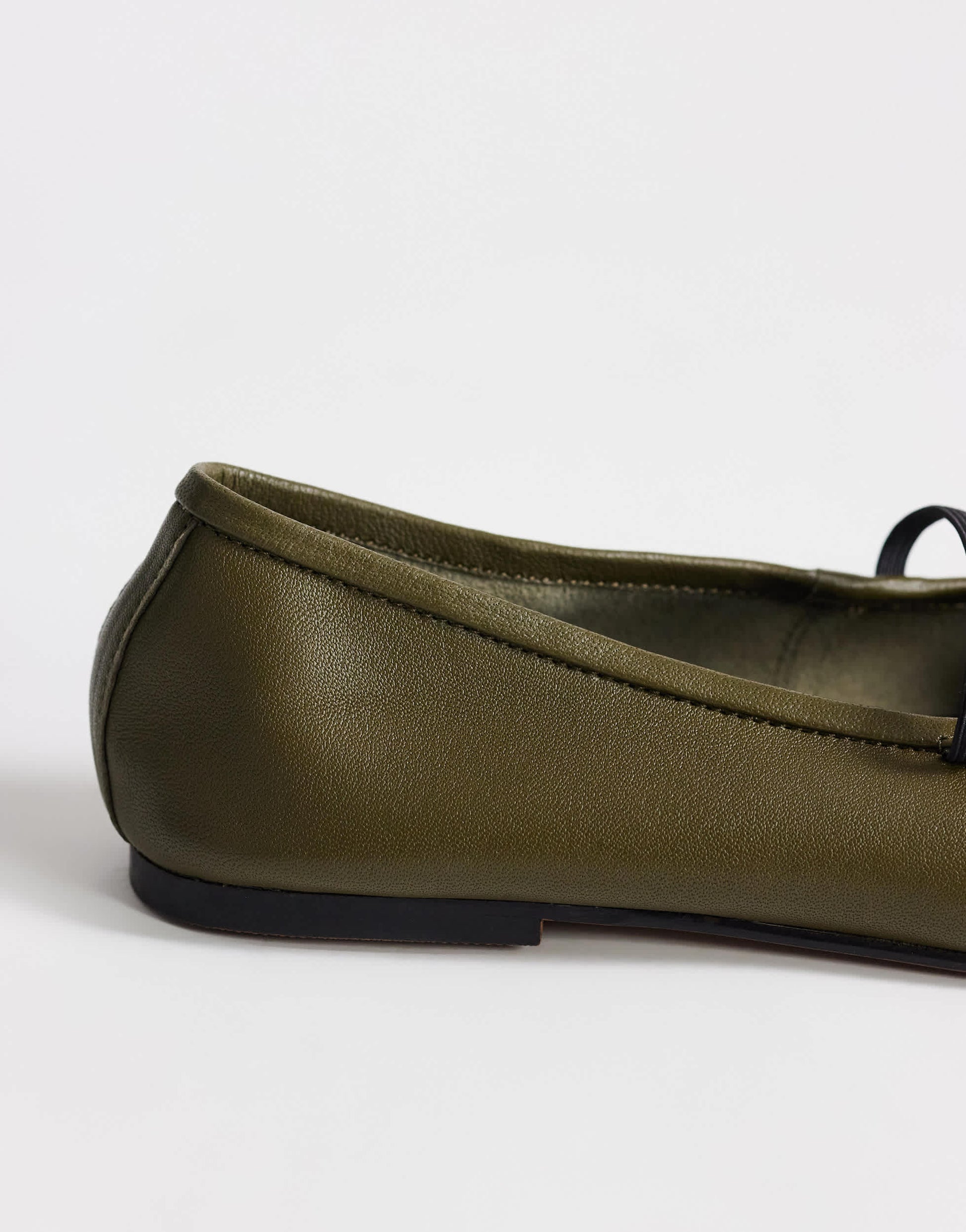 Topshop Bella leather round toe ballet flat in khaki