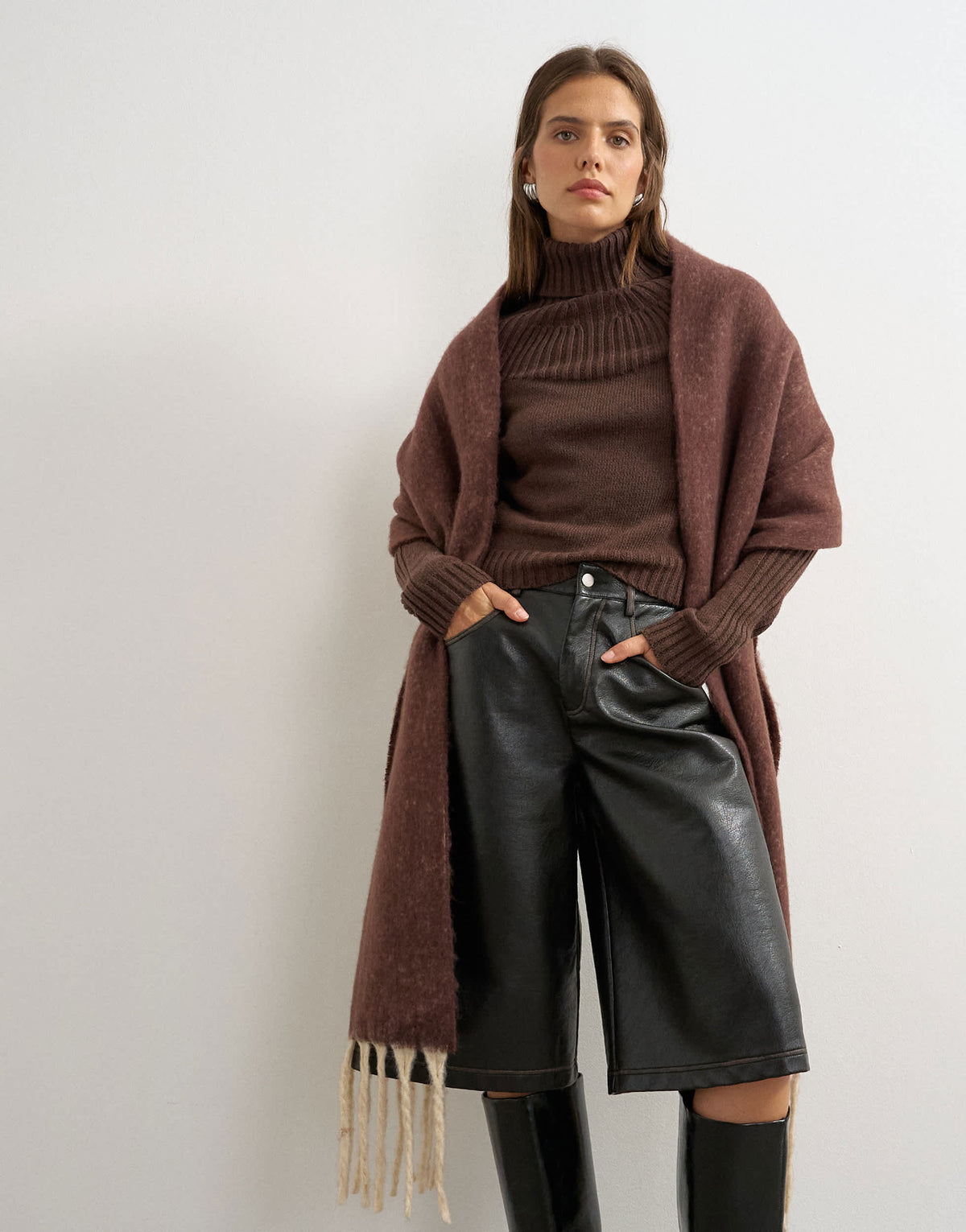 Topshop Sydney blanket scarf in chocolate and off white speckle