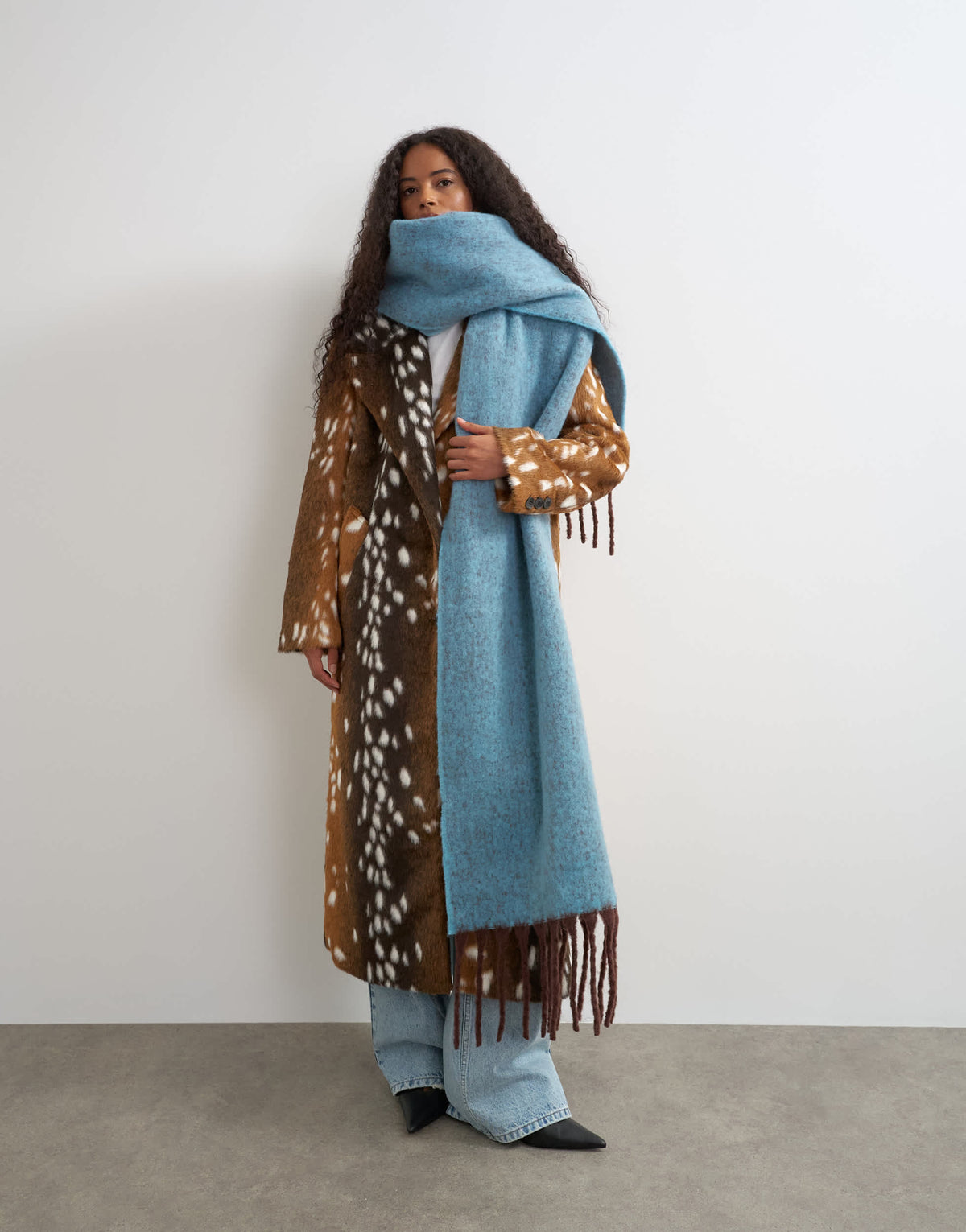 Topshop Sydney blanket scarf in blue and chocolate speckle