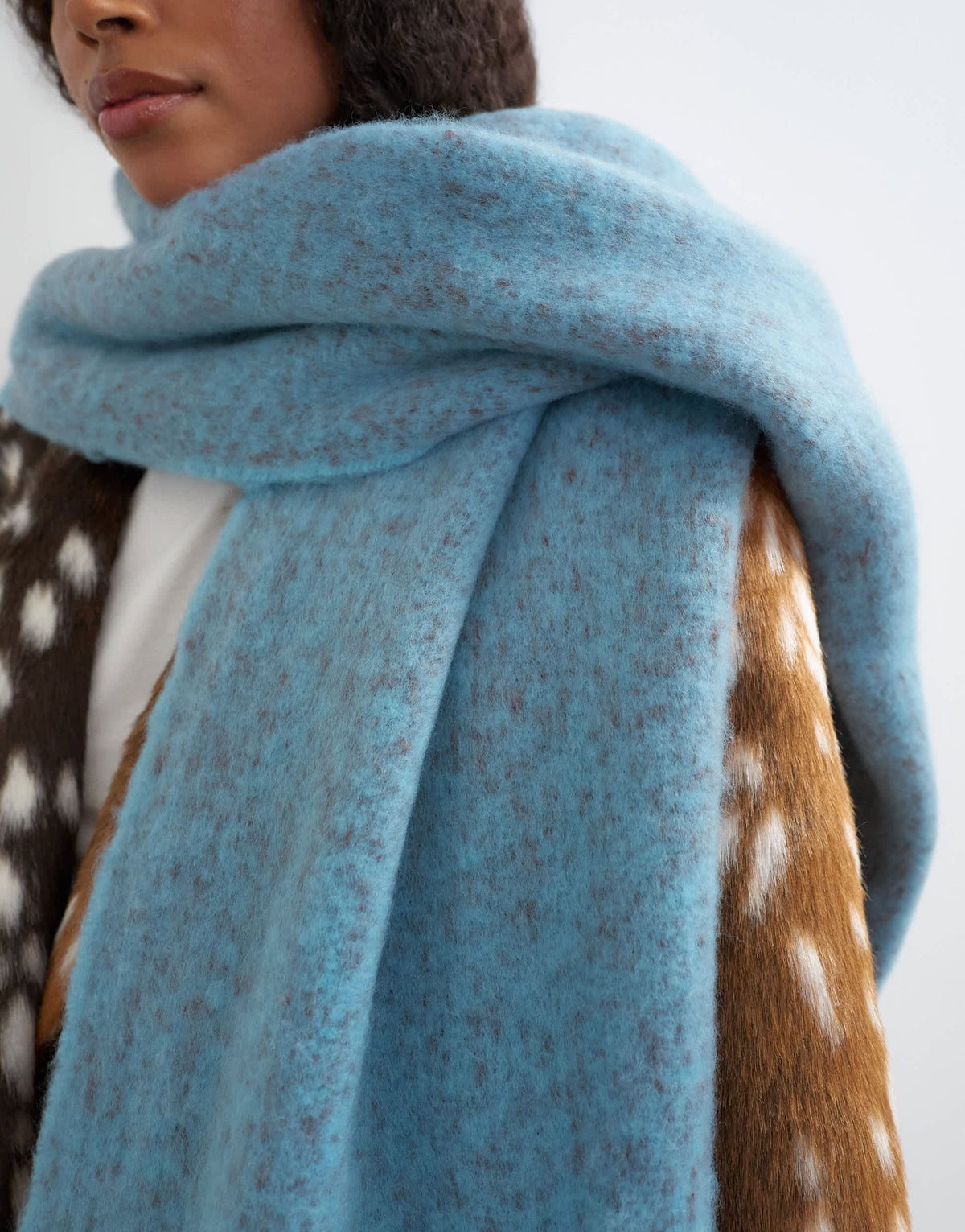 Topshop Sydney blanket scarf in blue and chocolate speckle