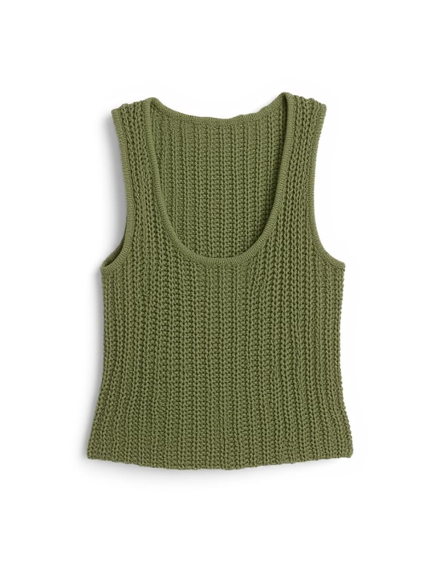 Topshop knitted low scoop crochet vest top in khaki