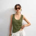 Topshop knitted low scoop crochet vest top in khaki