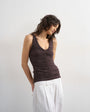 Topshop ruched v-neck tank top in dark chocolate