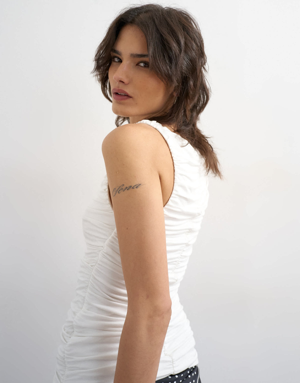 Topshop ruched v-neck tank top in ivory
