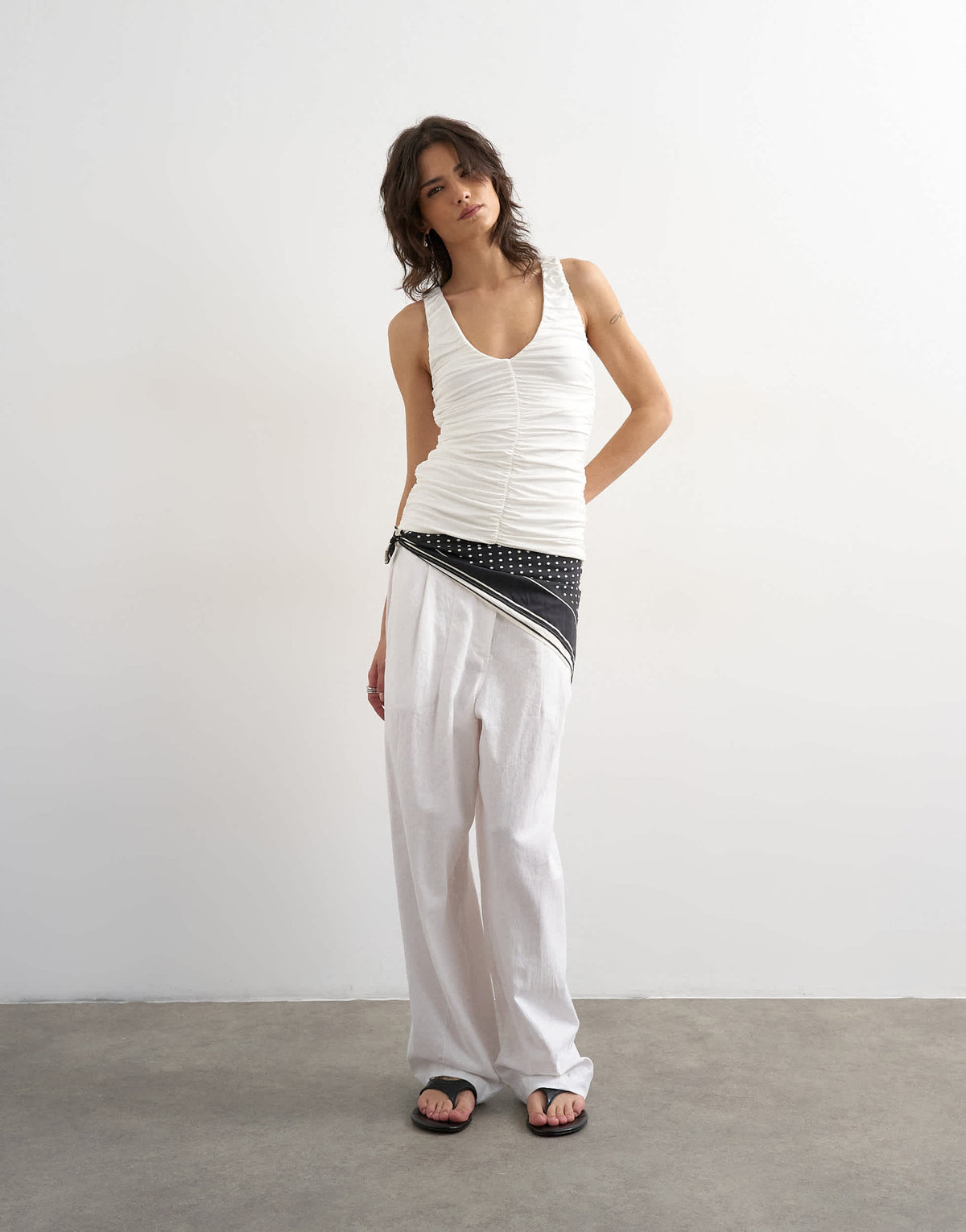 Topshop ruched v-neck tank top in ivory