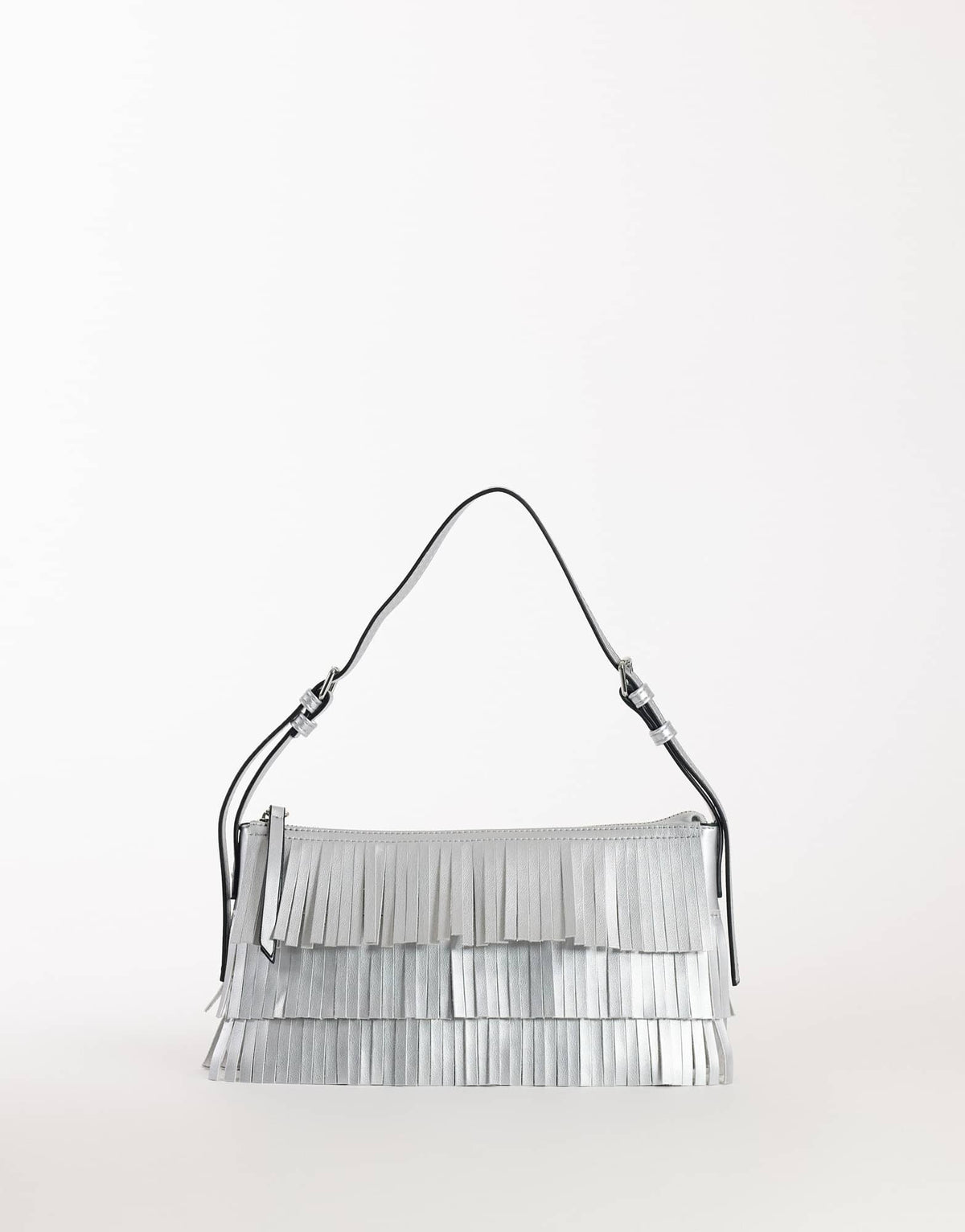 Topshop Sasha small fringe shoulder bag in silver