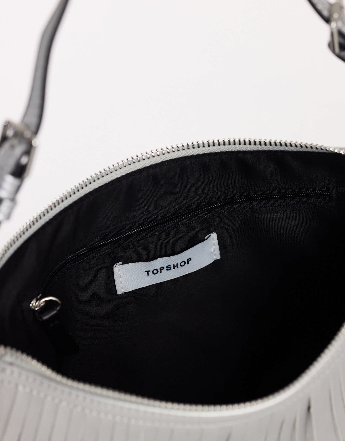 Topshop Sasha small fringe shoulder bag in silver
