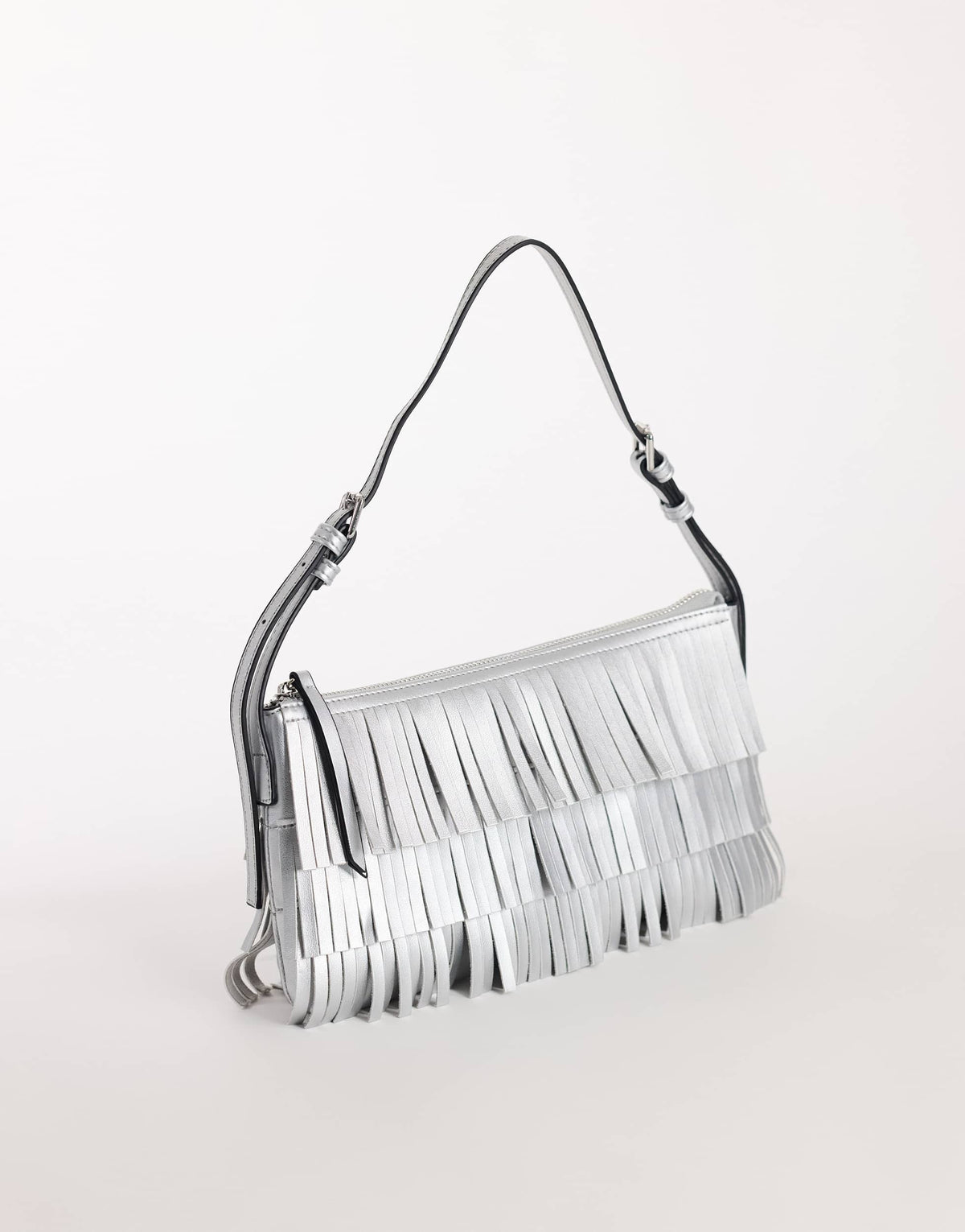 Topshop Sasha small fringe shoulder bag in silver