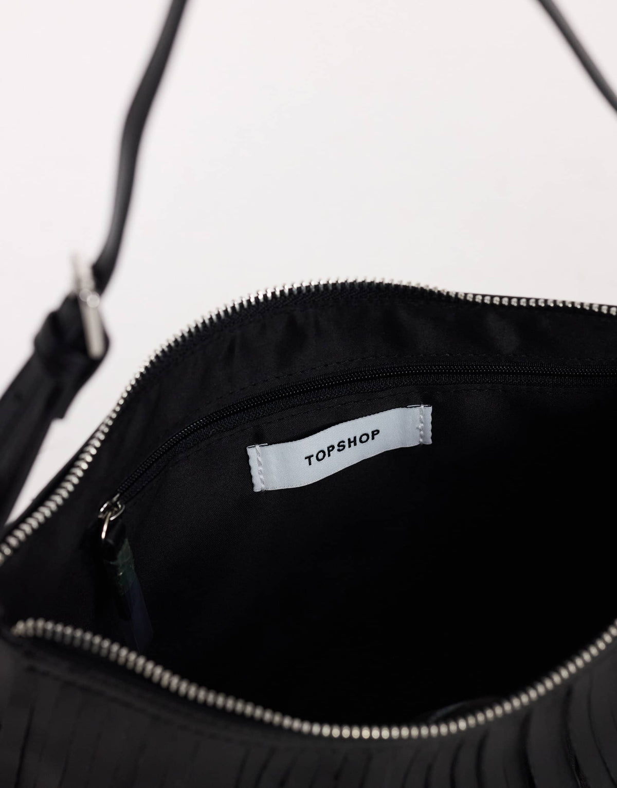 Topshop Sasha small fringe shoulder bag in black