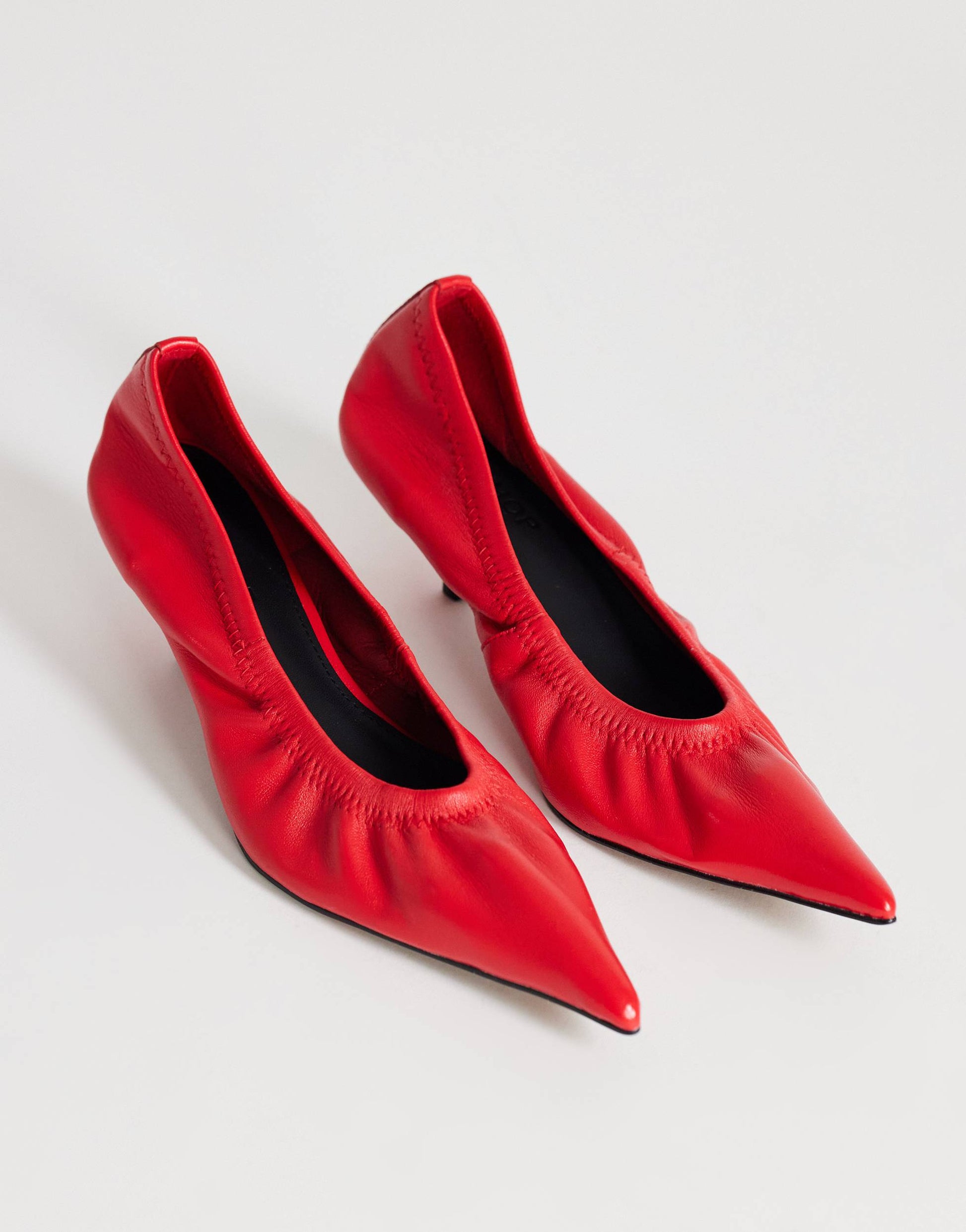 Topshop Arizona real leather ruched kitten heel court in red