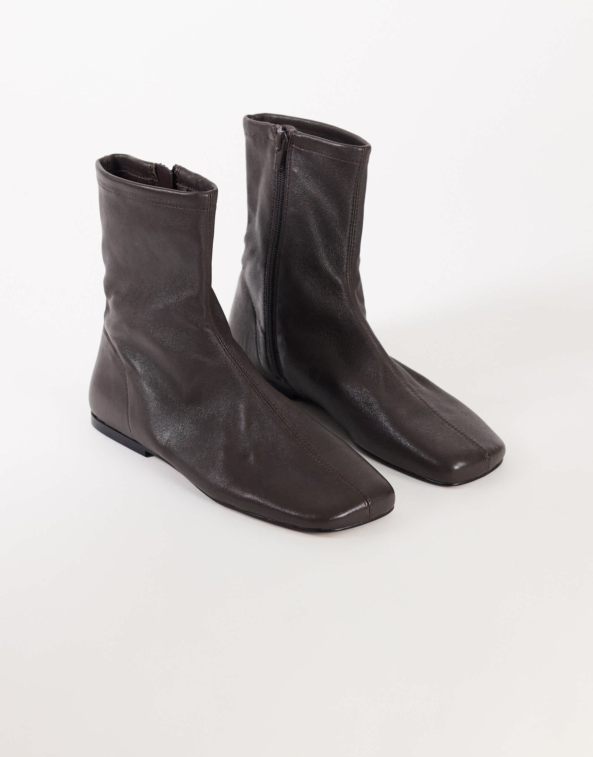 Topshop Kameron real leather flat ankle boot in chocolate