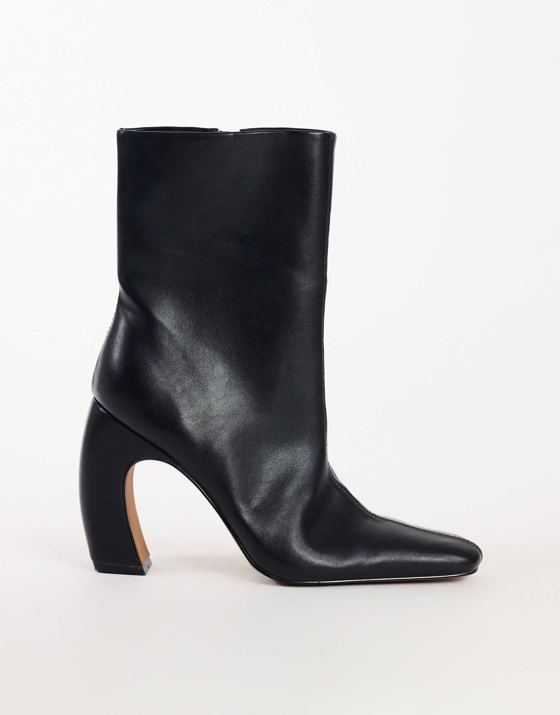 Topshop Karter curved heel ankle boot in black stretch faux leather