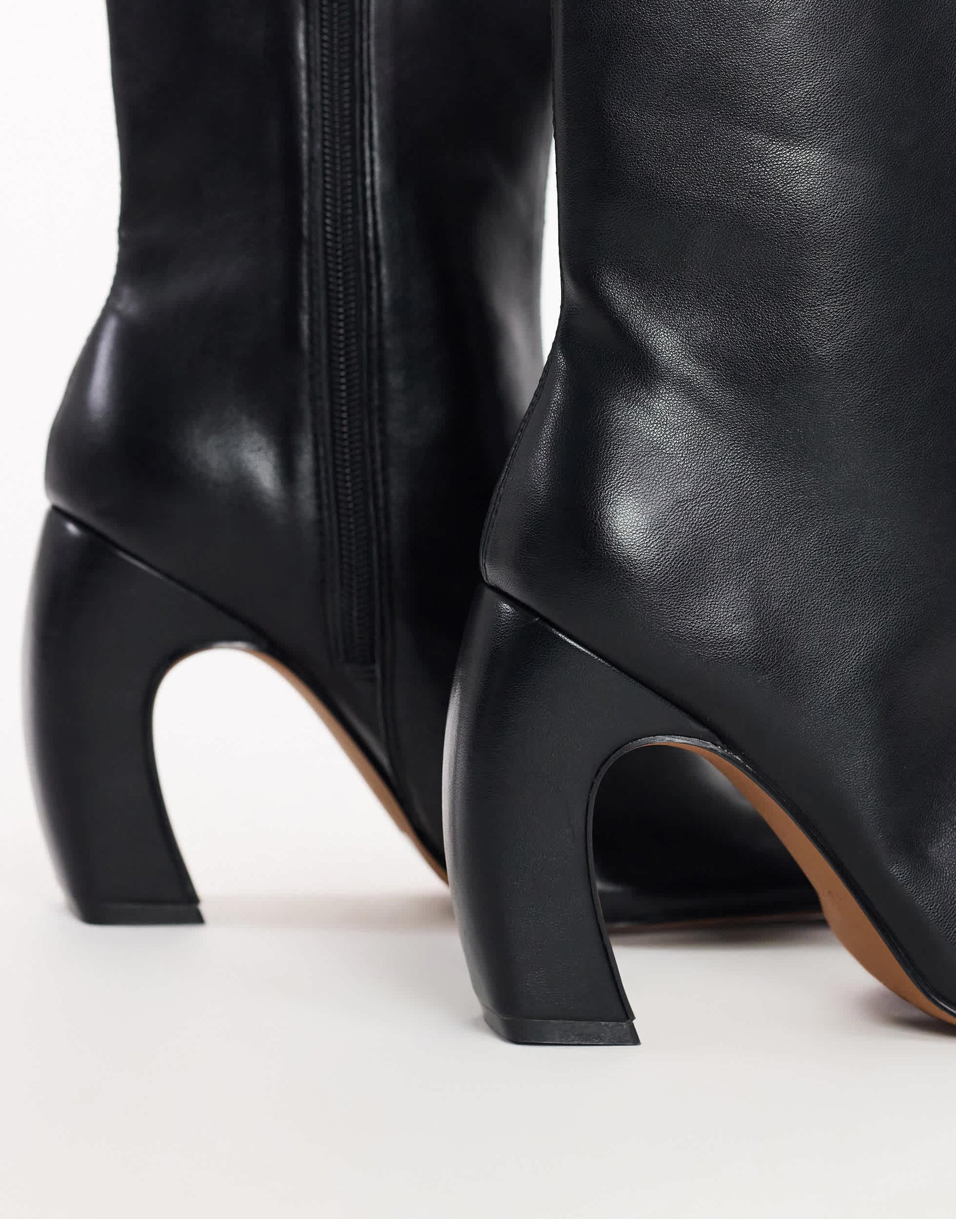 Topshop Karter curved heel ankle boot in black stretch faux leather