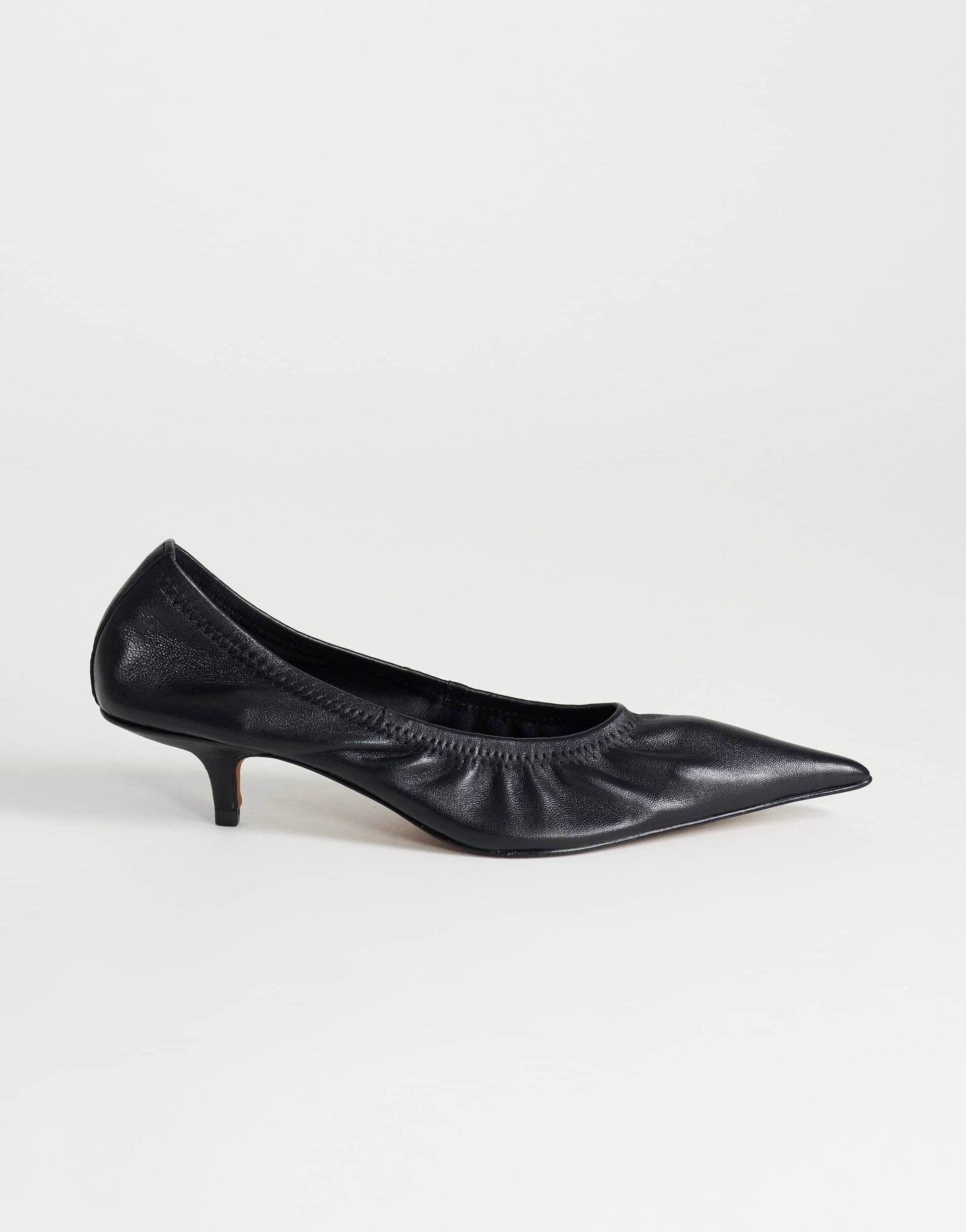 Topshop Arizona real leather ruched kitten heel court in black