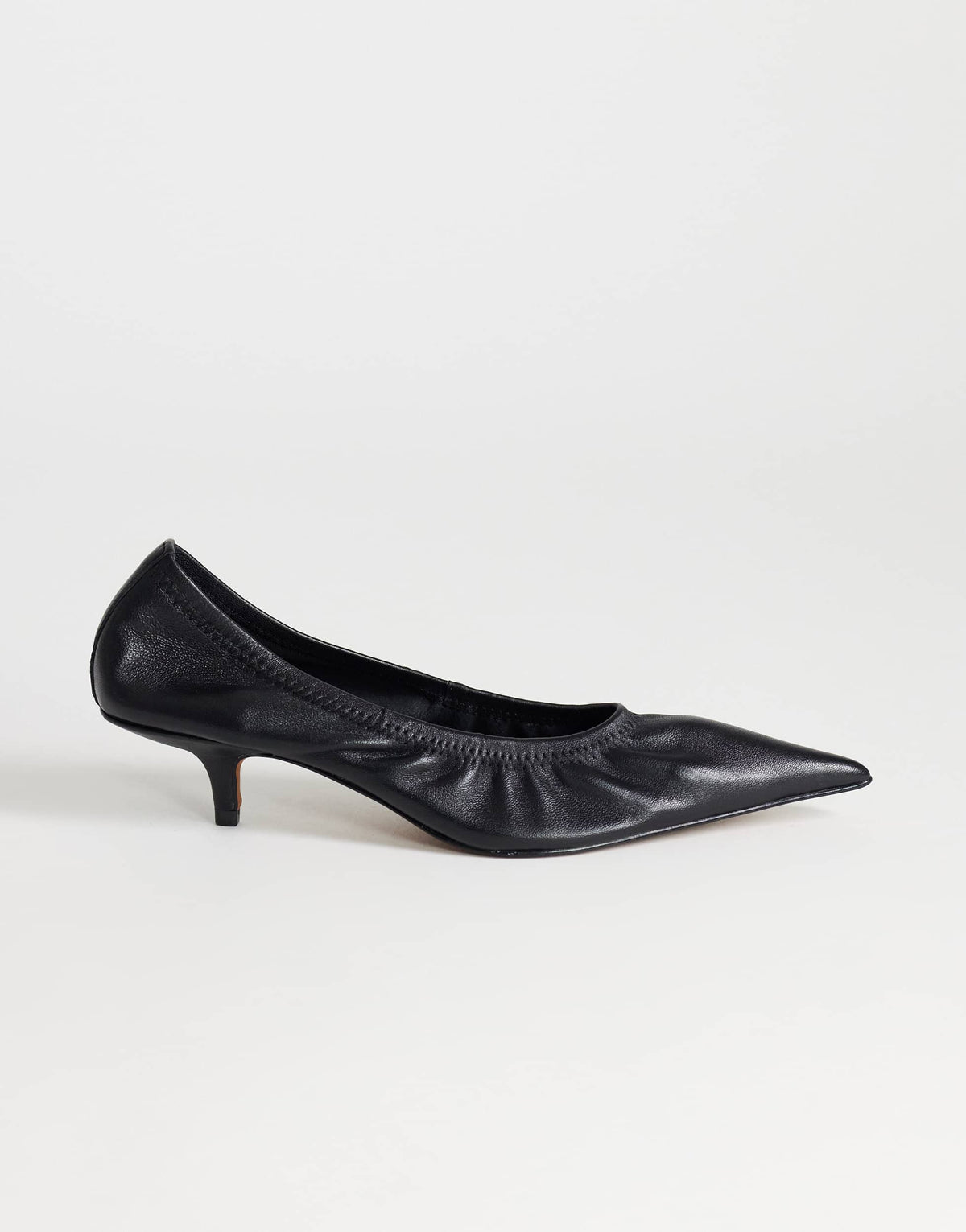 Topshop Arizona real leather ruched kitten heel court in black