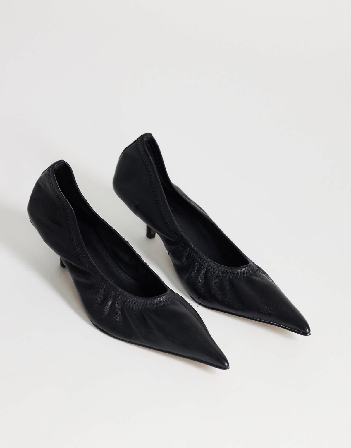 Topshop Arizona real leather ruched kitten heel court in black