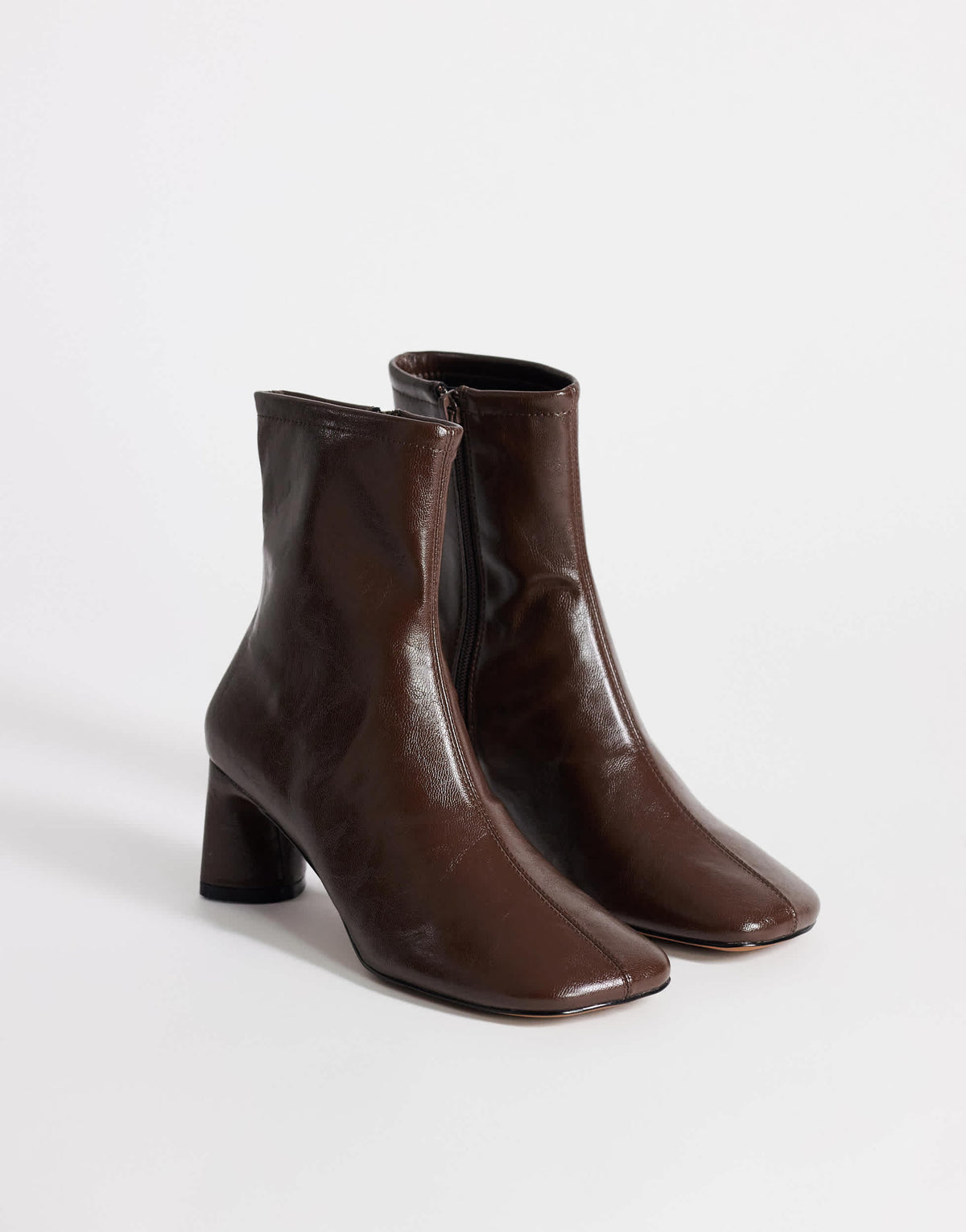 Topshop Kenna faux leather block heel ankle boot in chocolate