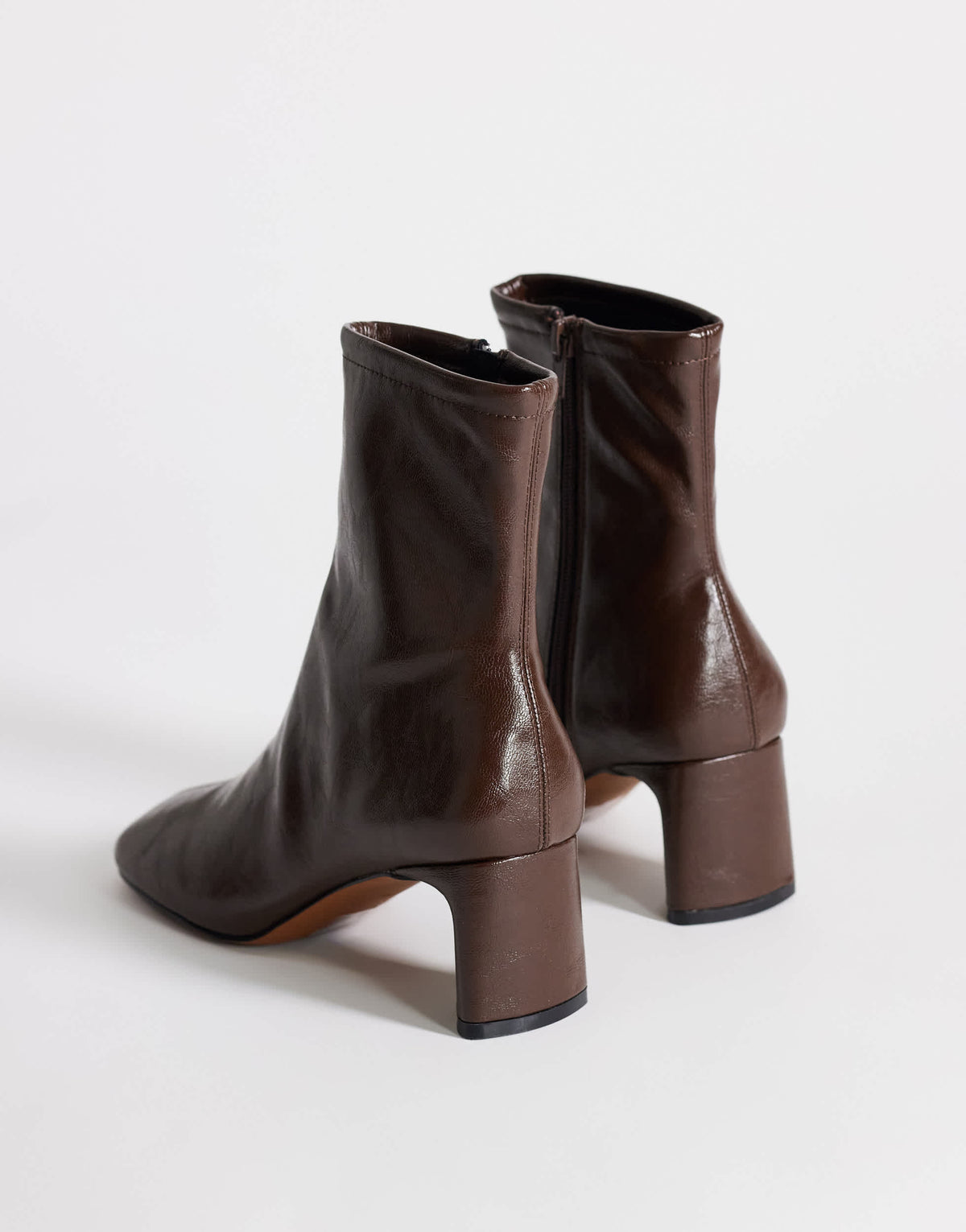 Topshop Kenna faux leather block heel ankle boot in chocolate