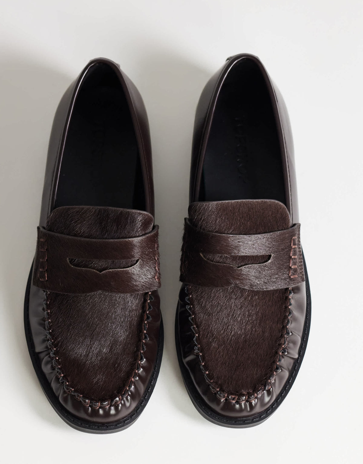 Topshop Dominic ruched loafer in chocolate hair on real leather