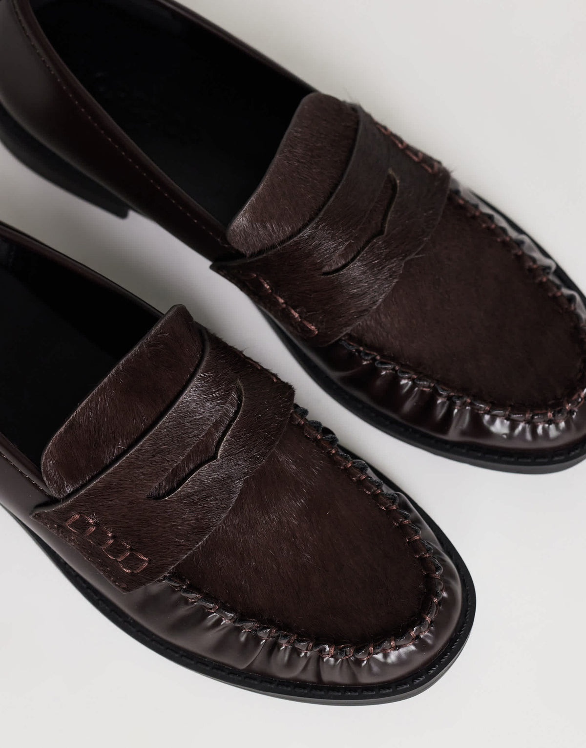 Topshop Dominic ruched loafer in chocolate hair on real leather