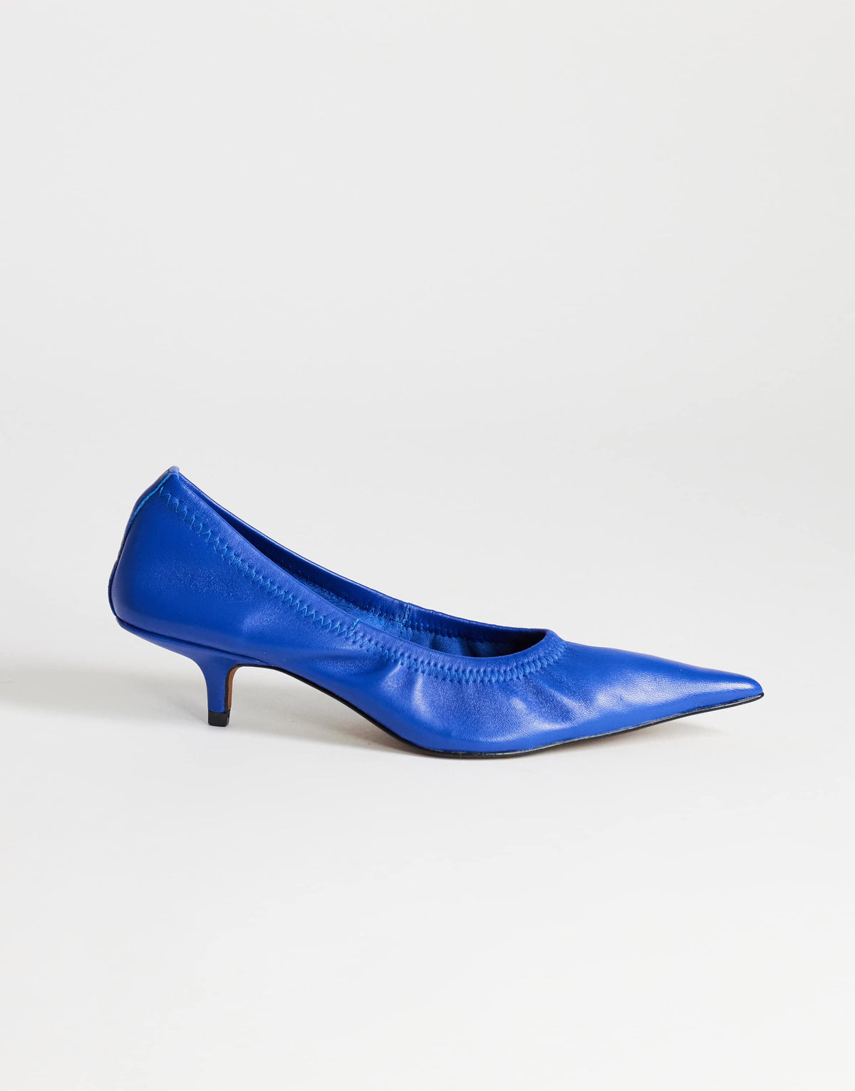 Topshop Arizona real leather ruched kitten heel court in cobalt
