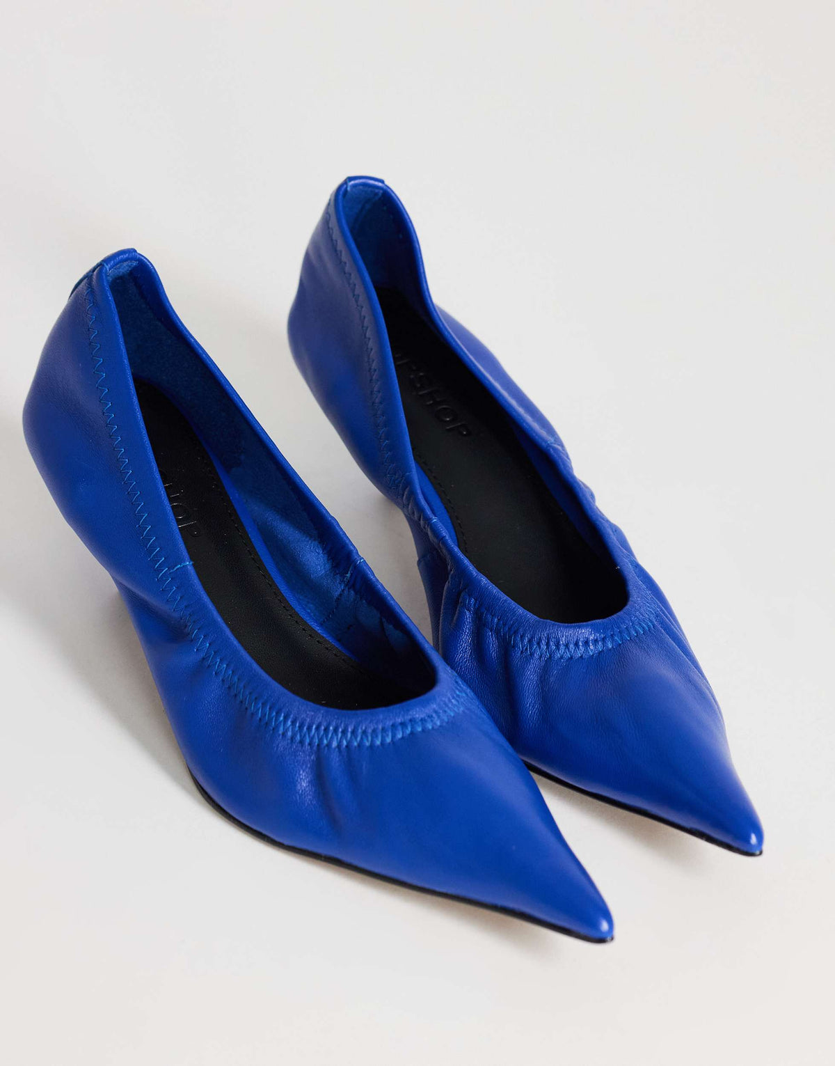 Topshop Arizona real leather ruched kitten heel court in cobalt
