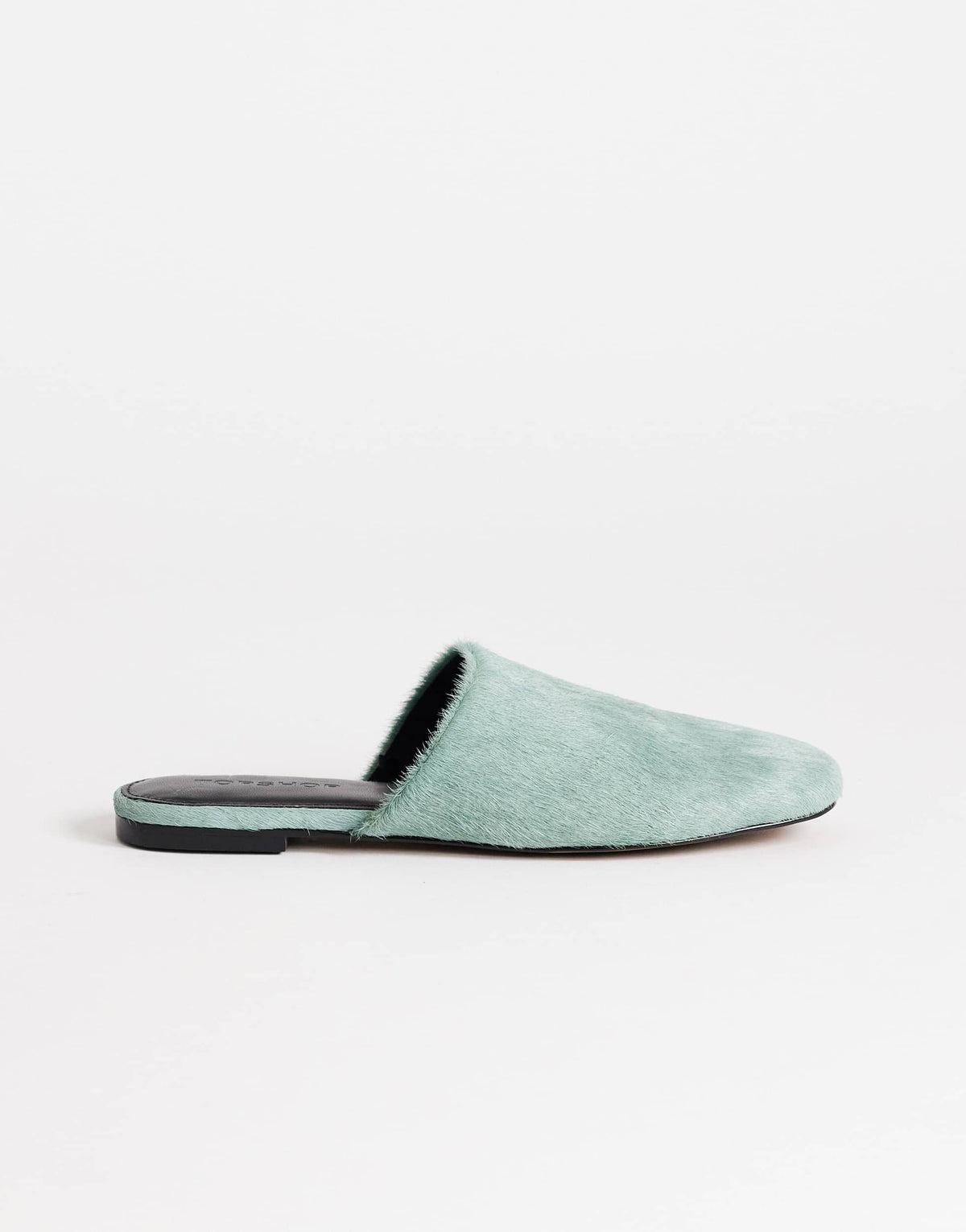 Topshop Lillie real hair on leather round toe flat shoe in aqua