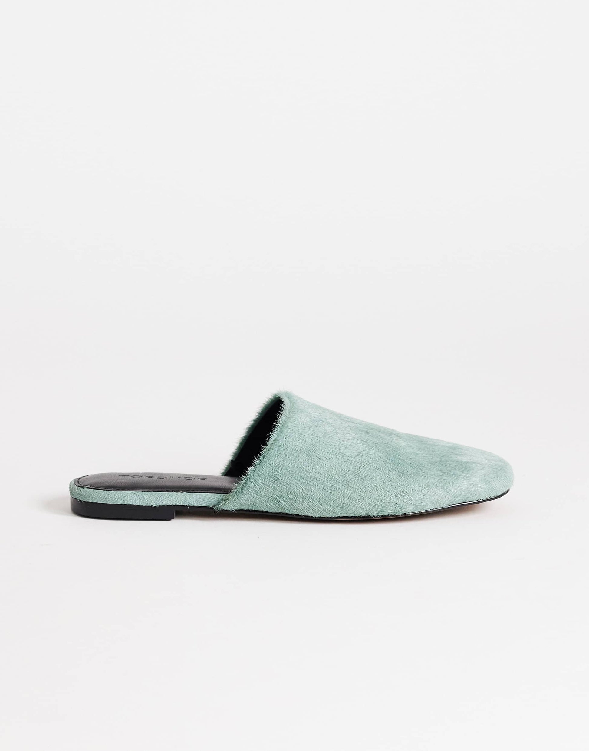 Topshop Lillie real hair on leather round toe flat shoe in aqua