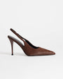 Topshop Anya sling back high heeled court shoe in chestnut hair on real leather