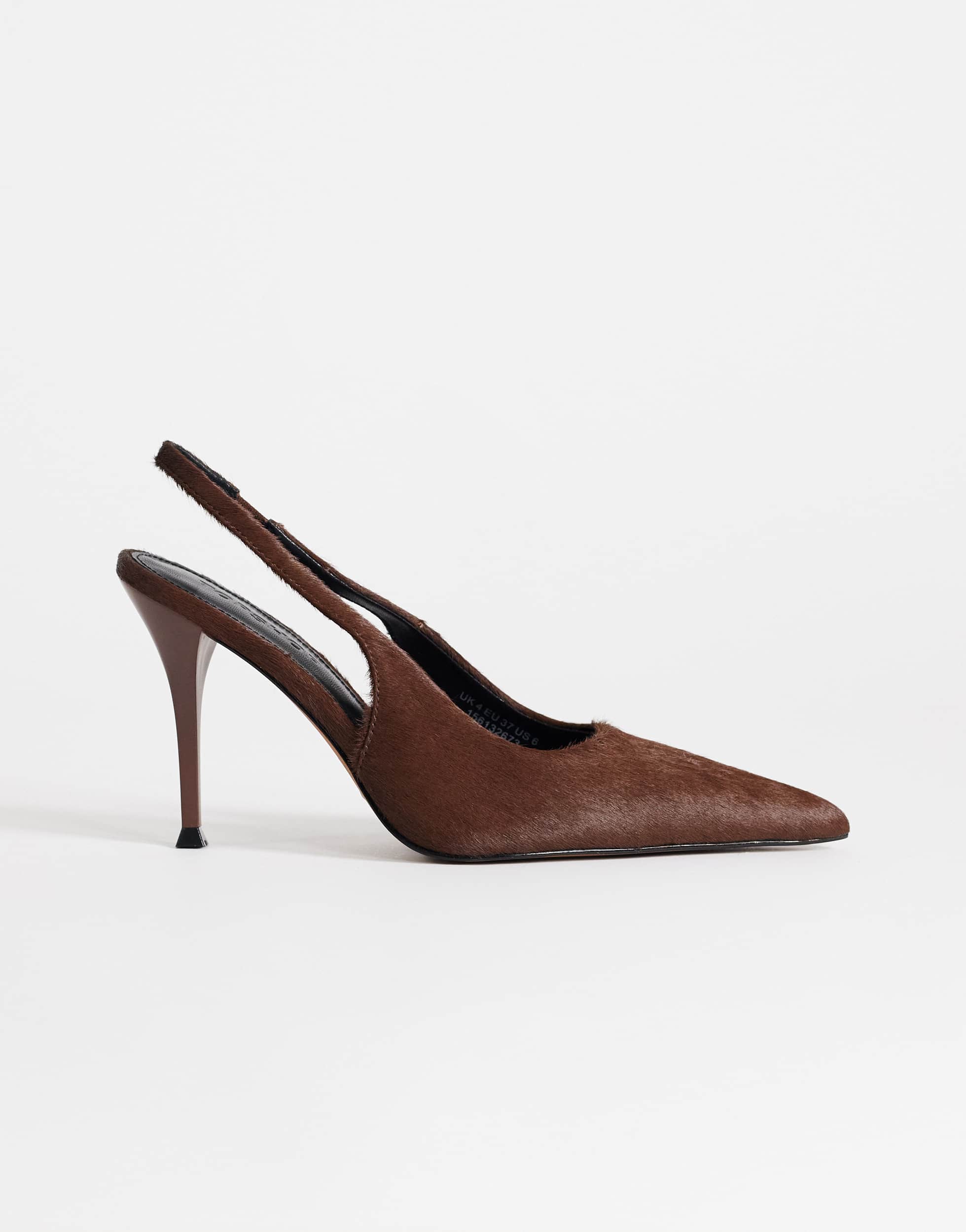 Topshop Anya sling back high heeled court shoe in chestnut hair on real leather