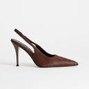 Topshop Anya sling back high heeled court shoe in chestnut hair on real leather