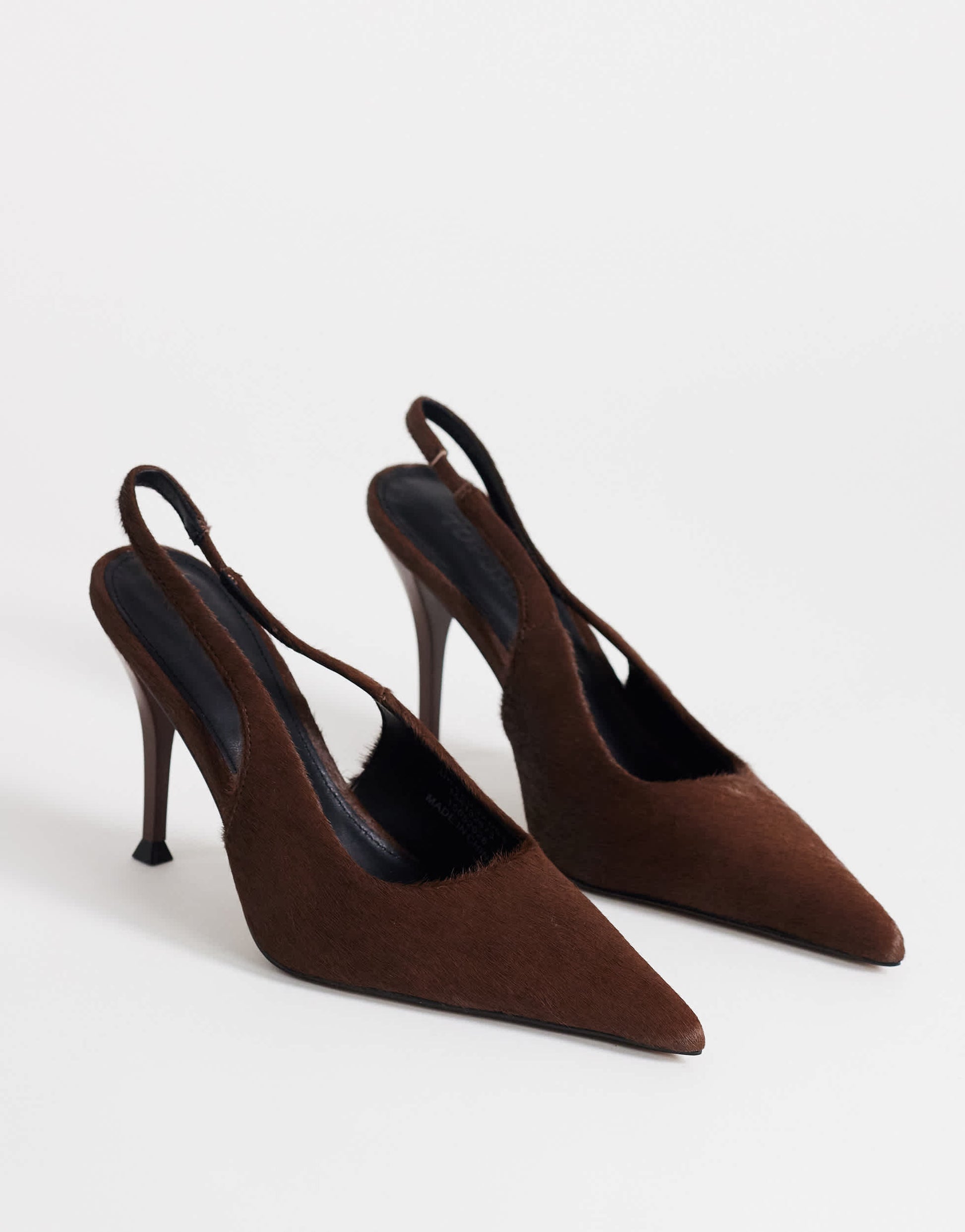 Topshop Anya sling back high heeled court shoe in chestnut hair on real leather