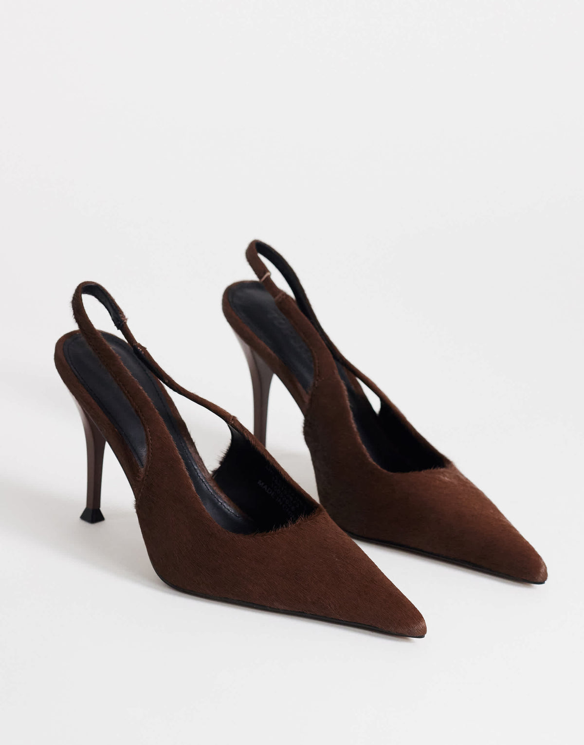 Topshop Anya sling back high heeled court shoe in chestnut hair on real leather