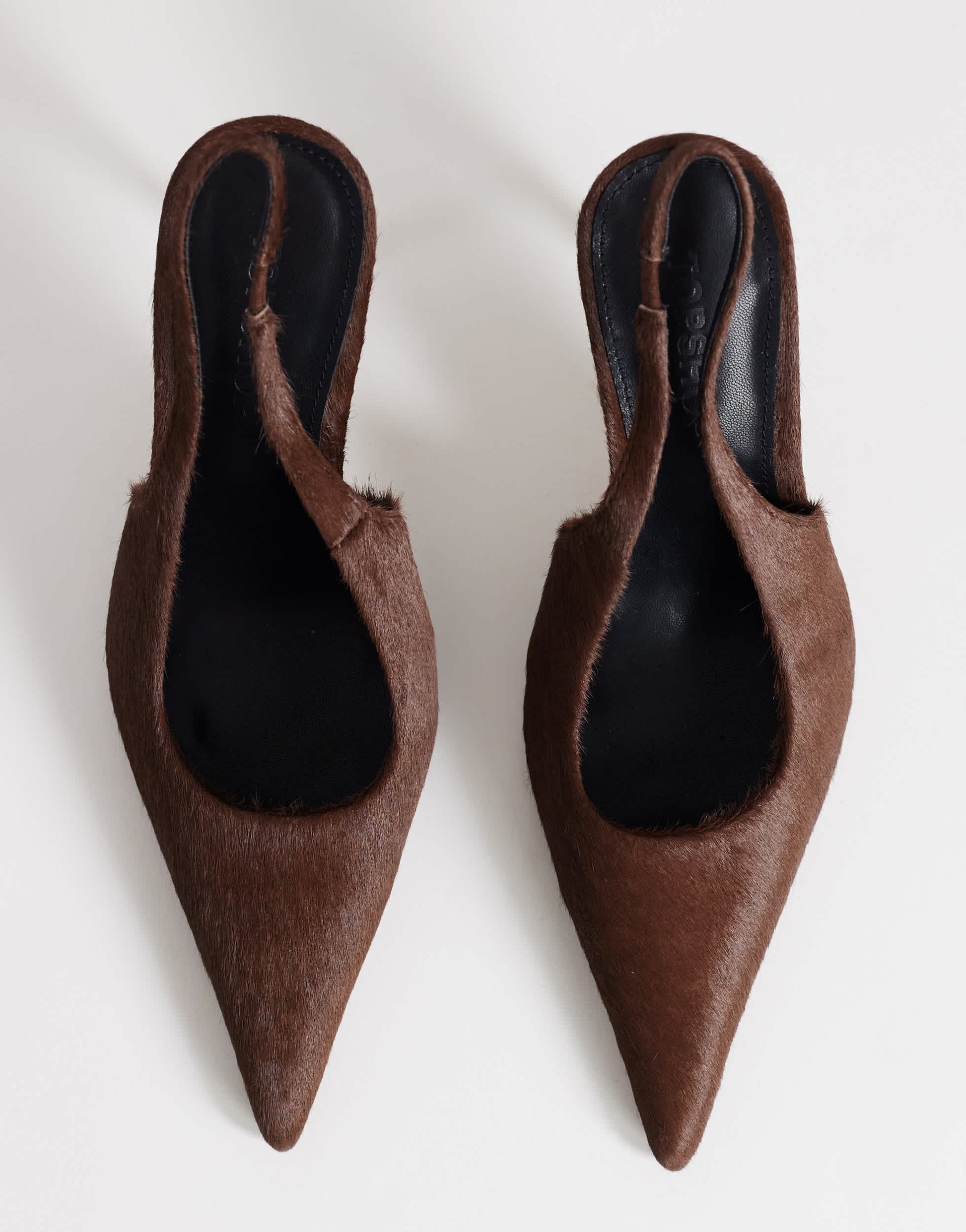 Topshop Anya sling back high heeled court shoe in chestnut hair on real leather