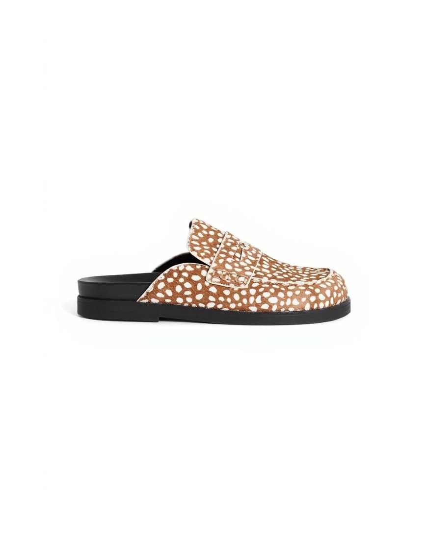 Topshop Addie hair on real leather mule loafer in mini deer print 