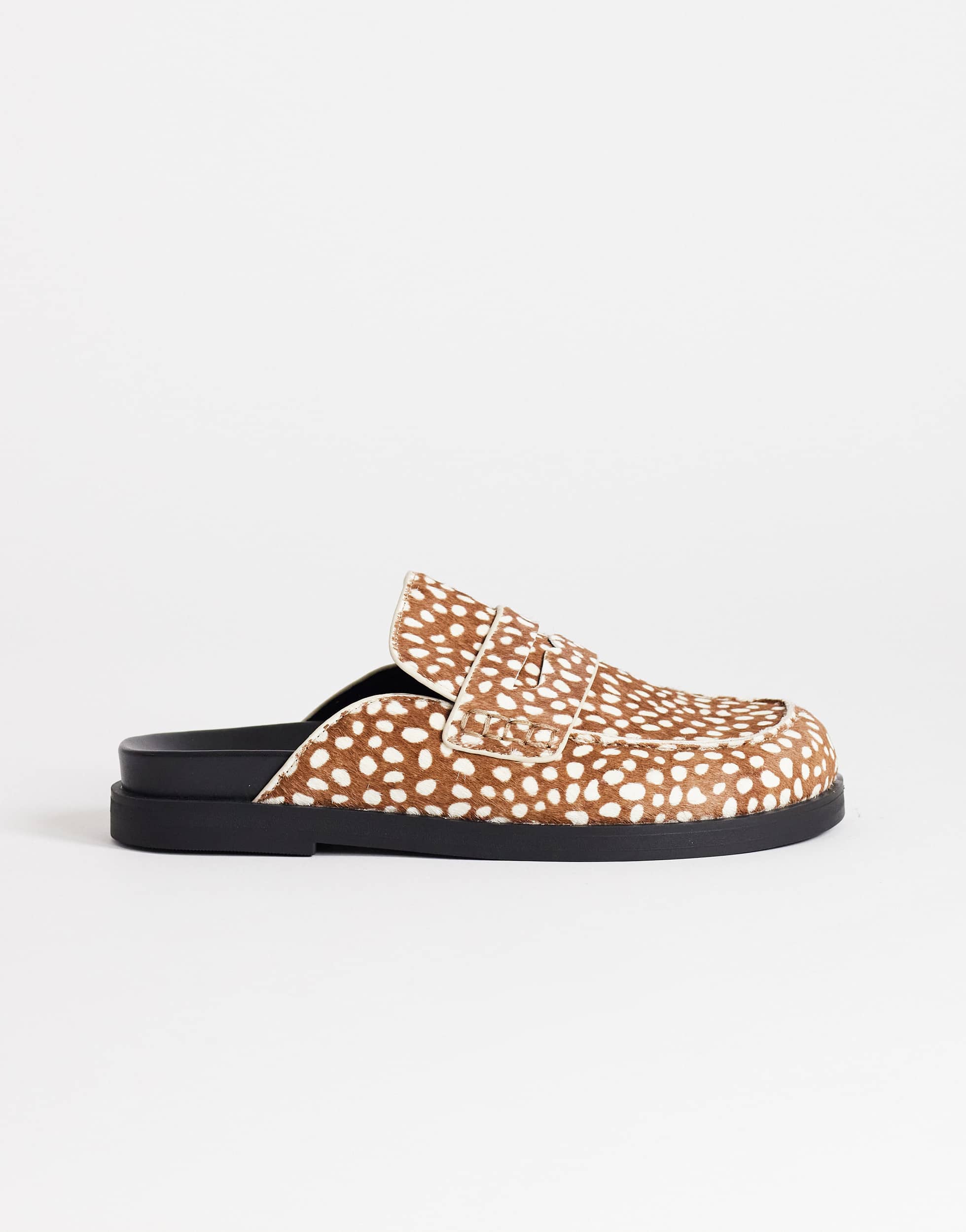 Topshop Addie hair on real leather mule loafer in mini deer print 