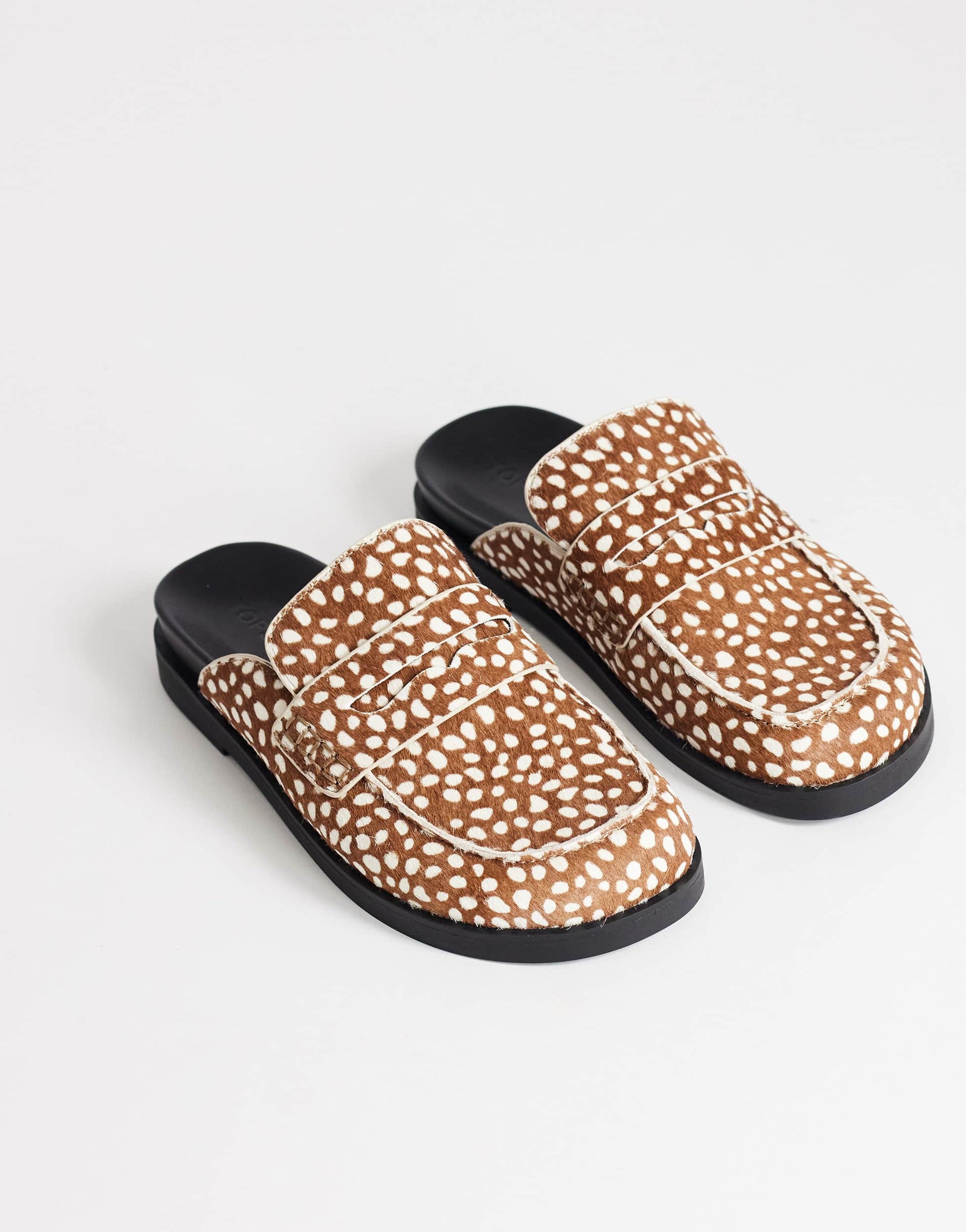 Topshop Addie hair on real leather mule loafer in mini deer print 
