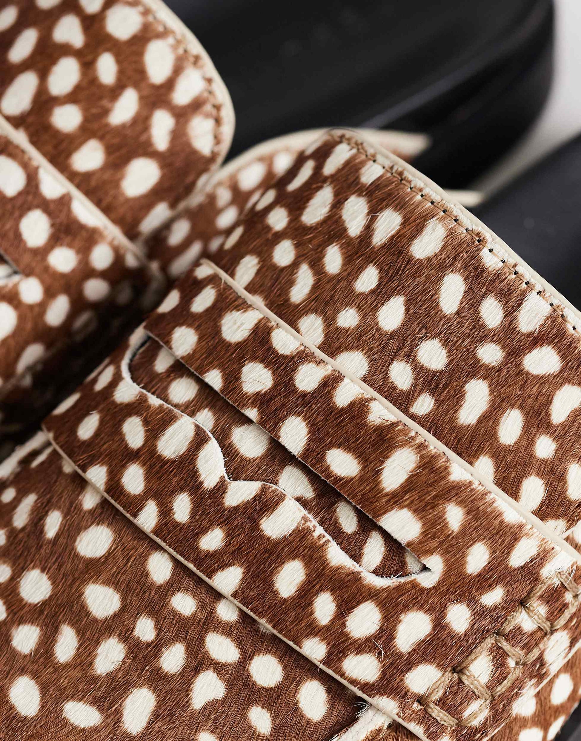 Topshop Addie hair on real leather mule loafer in mini deer print 