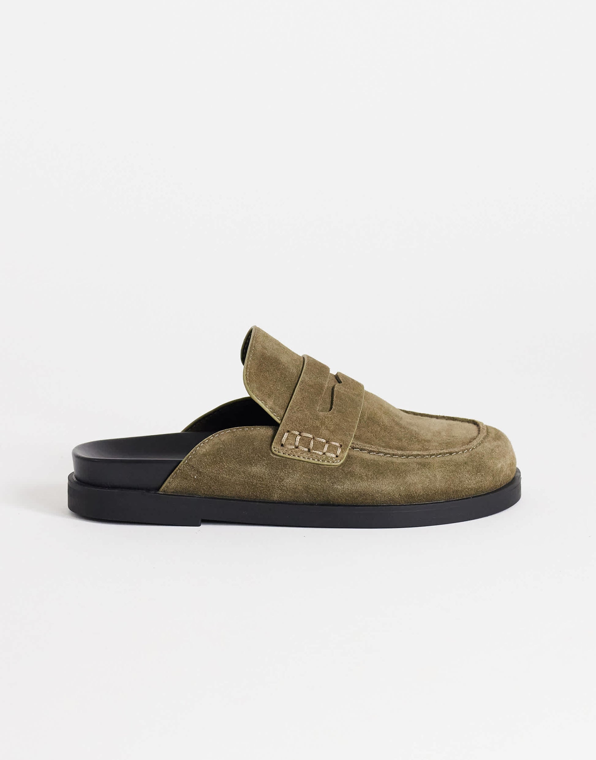 Topshop Addie real suede mule loafer in khaki