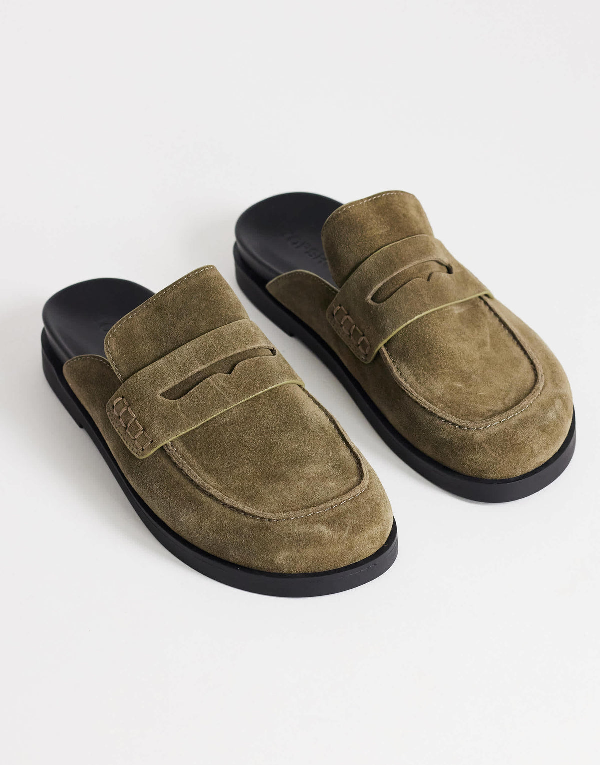 Topshop Addie real suede mule loafer in khaki