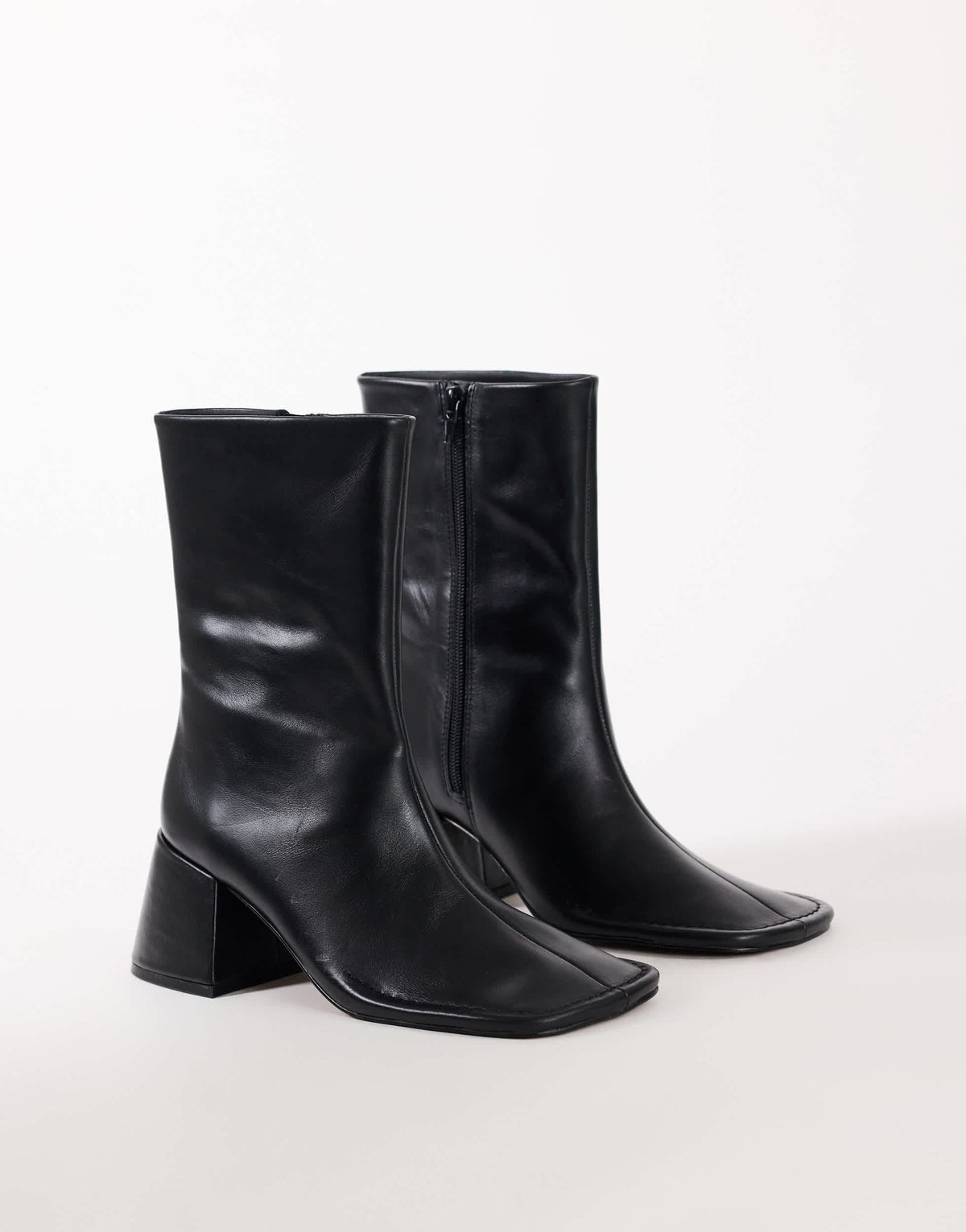 Topshop Pamela real leather block heel ankle boot in black