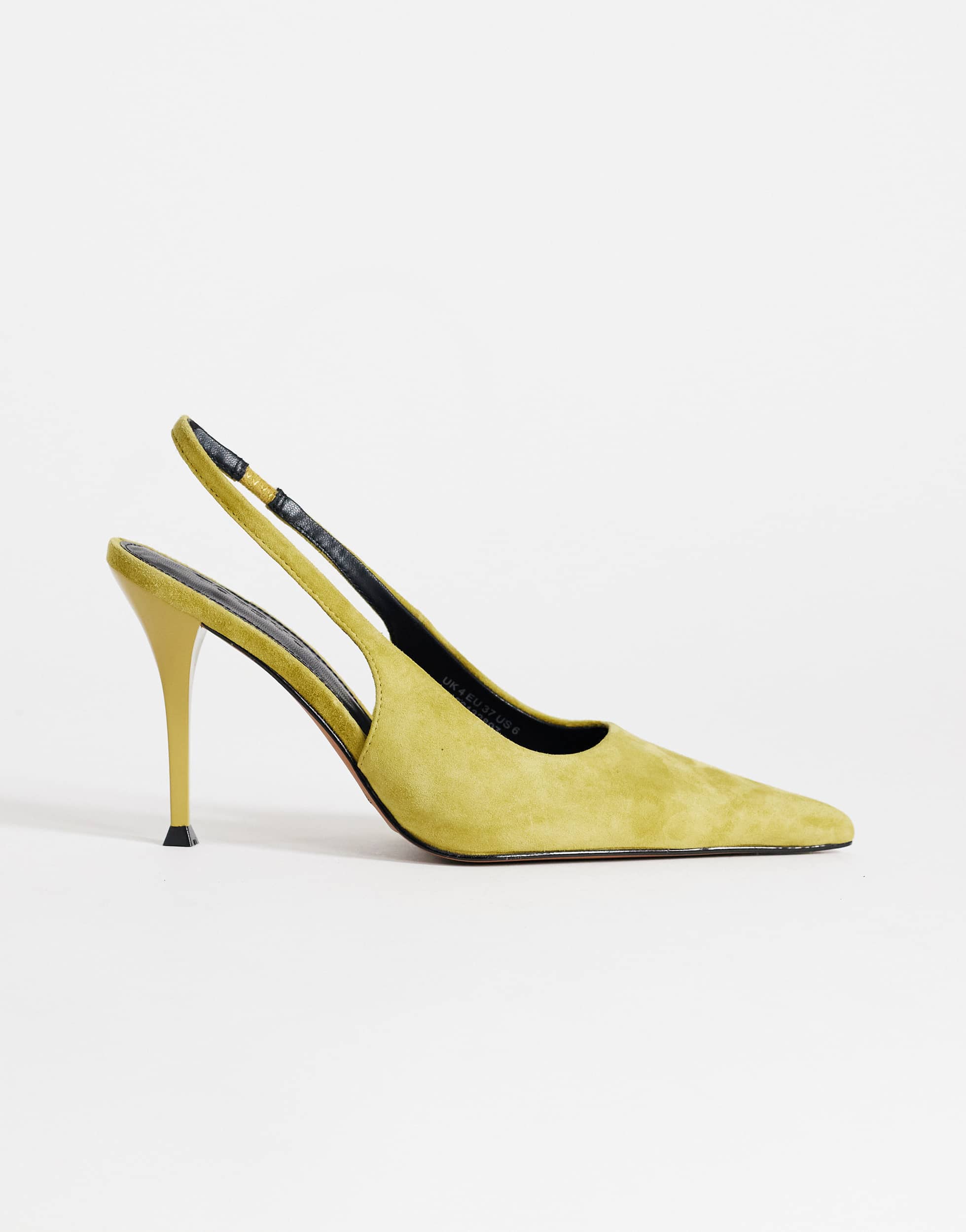 Topshop Anya real suede sling back high heeled court shoe in olive