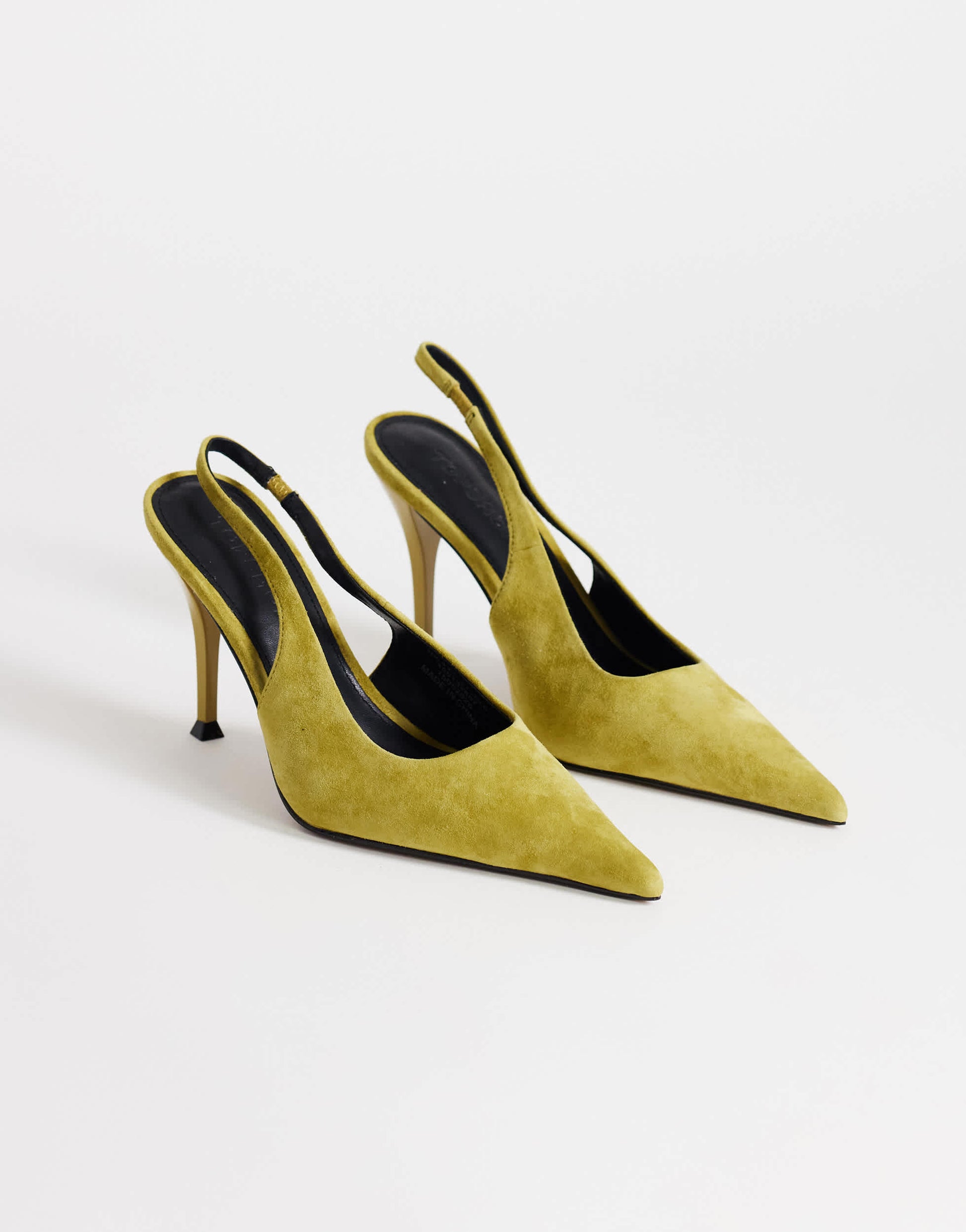 Topshop Anya real suede sling back high heeled court shoe in olive
