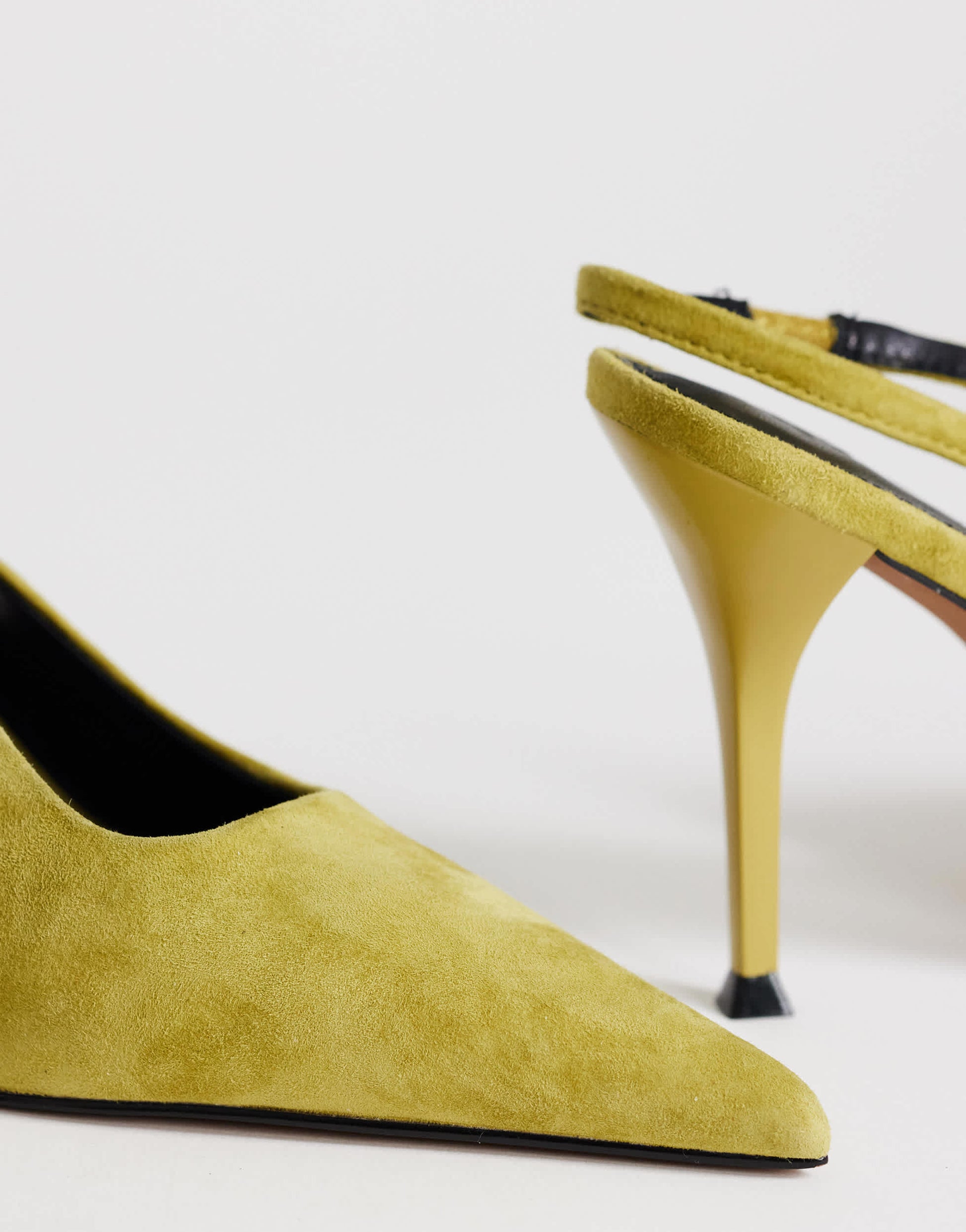 Topshop Anya real suede sling back high heeled court shoe in olive