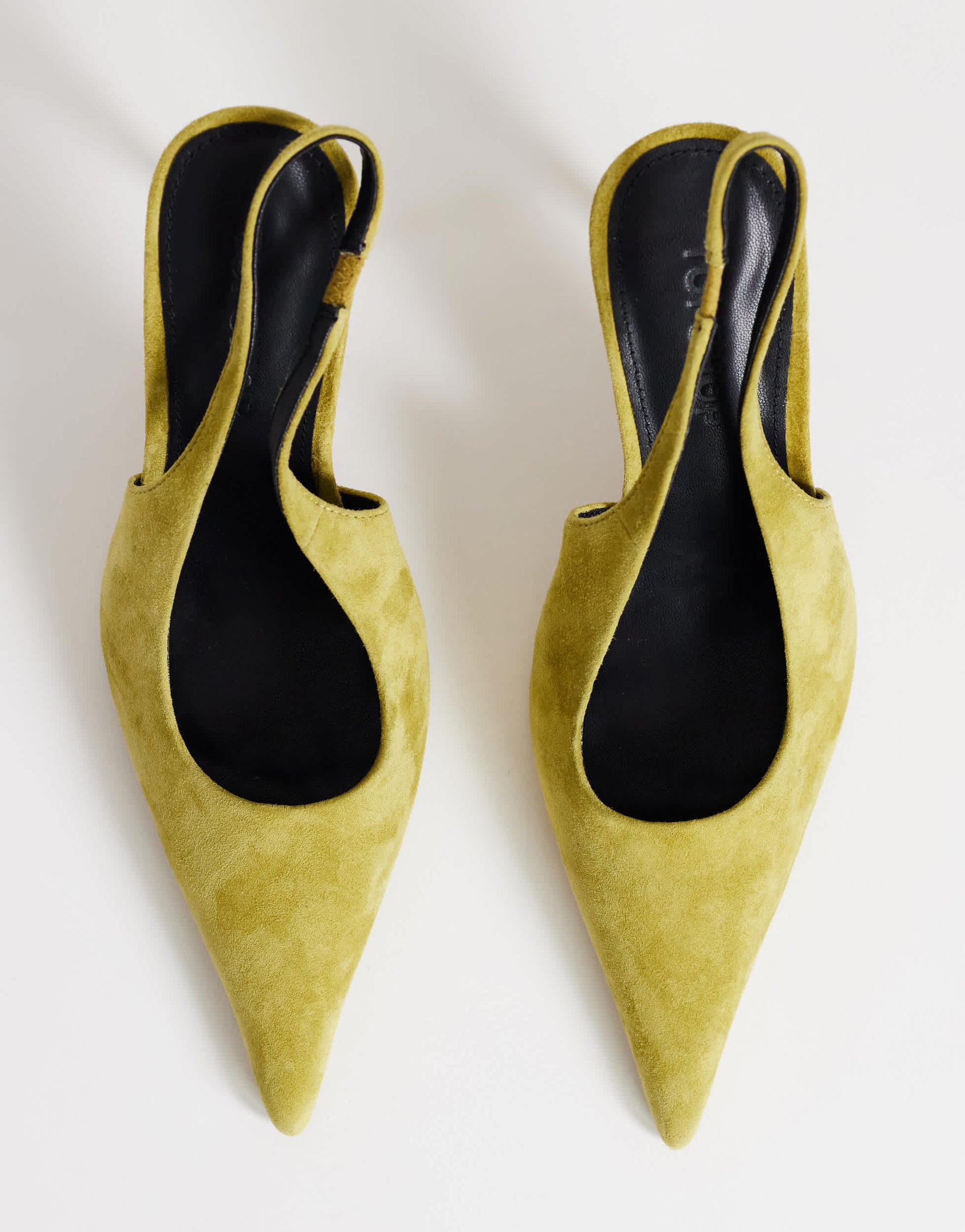 Topshop Anya real suede sling back high heeled court shoe in olive