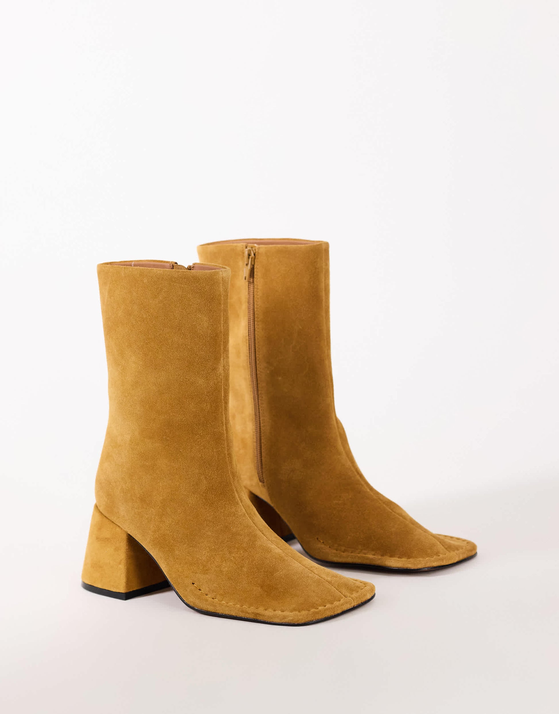 Topshop Pamela real suede block heel ankle boot in tan