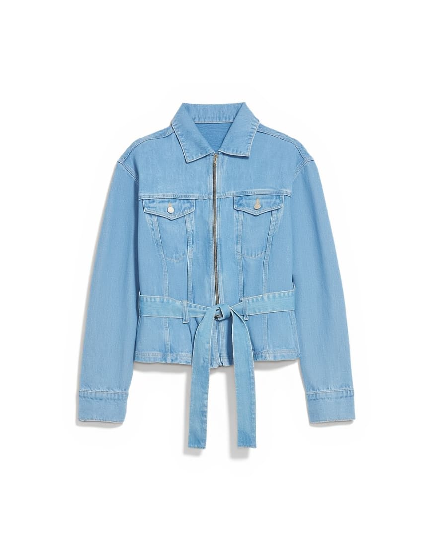 Topshop denim cinched shoulder pad jacket in bleach