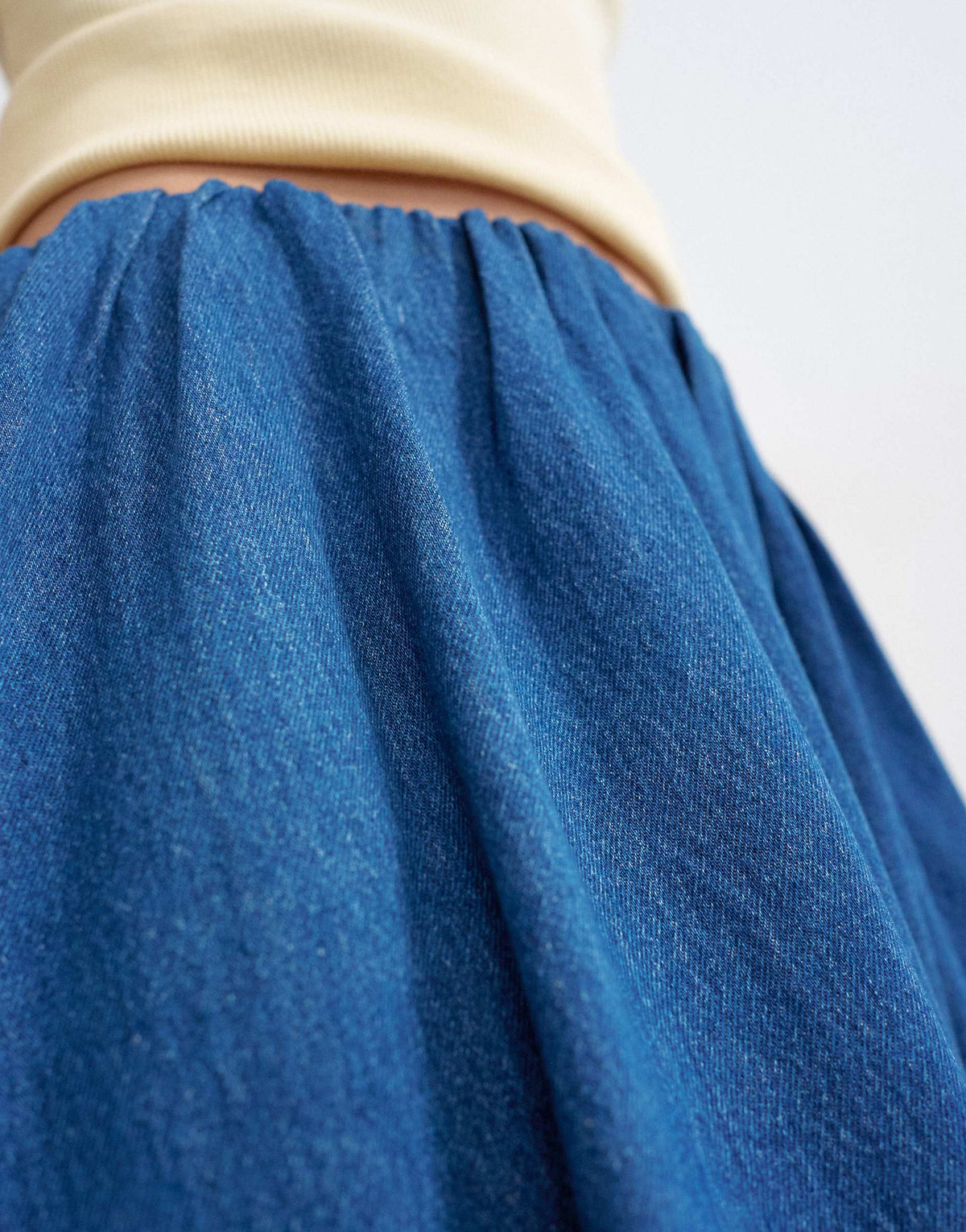 Topshop denim pull on circle skirt in mid blue