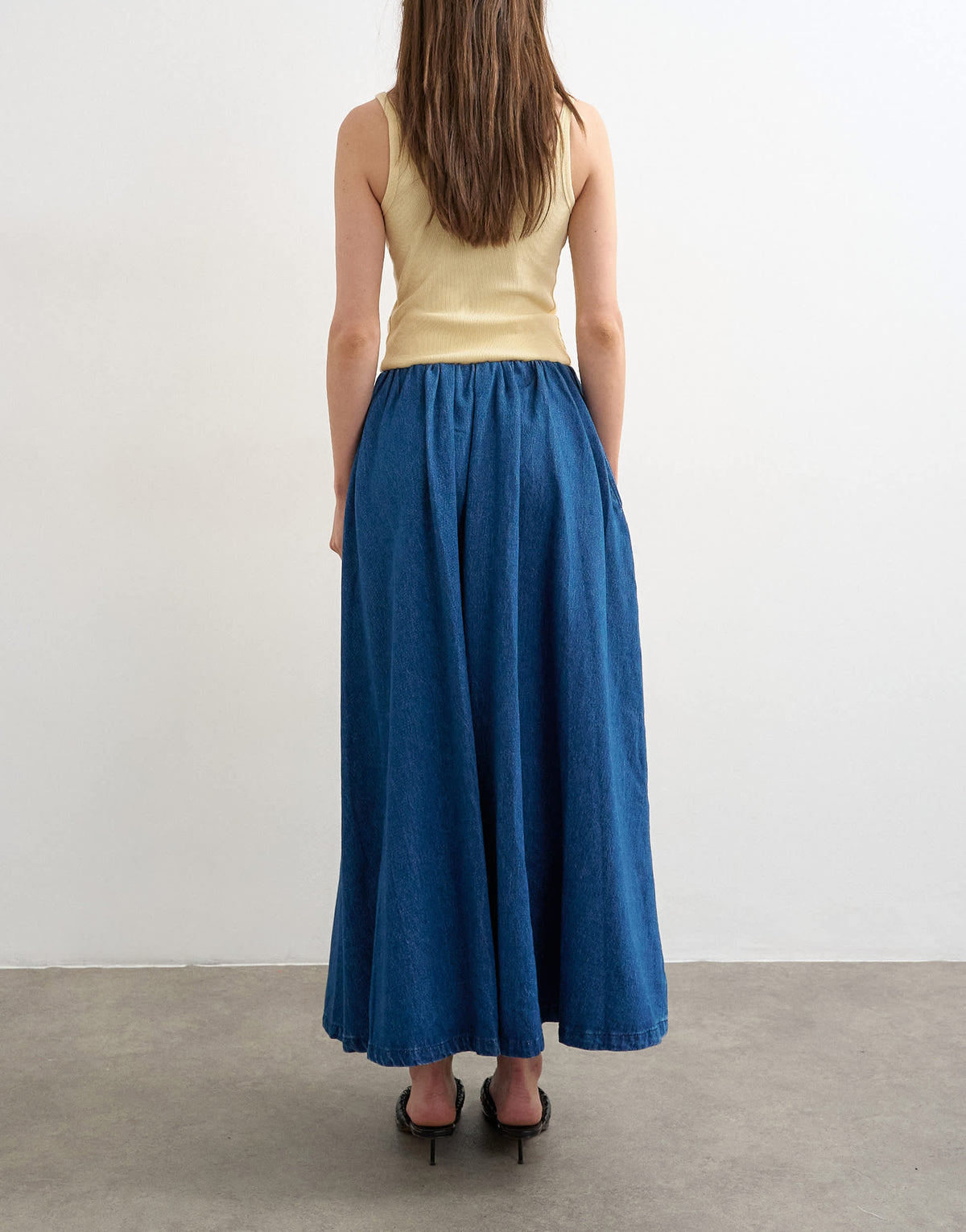 Topshop denim pull on circle skirt in mid blue