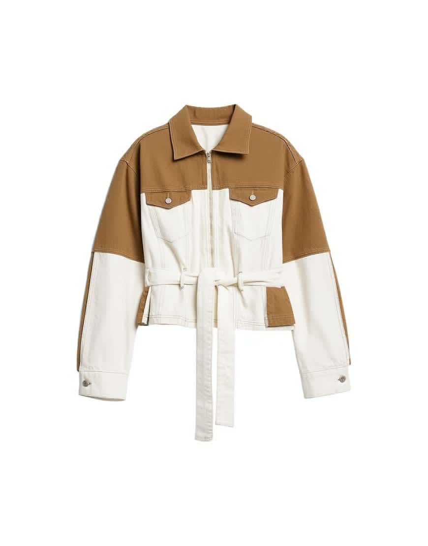 Topshop denim two-toned cinch jacket in ecru and brown